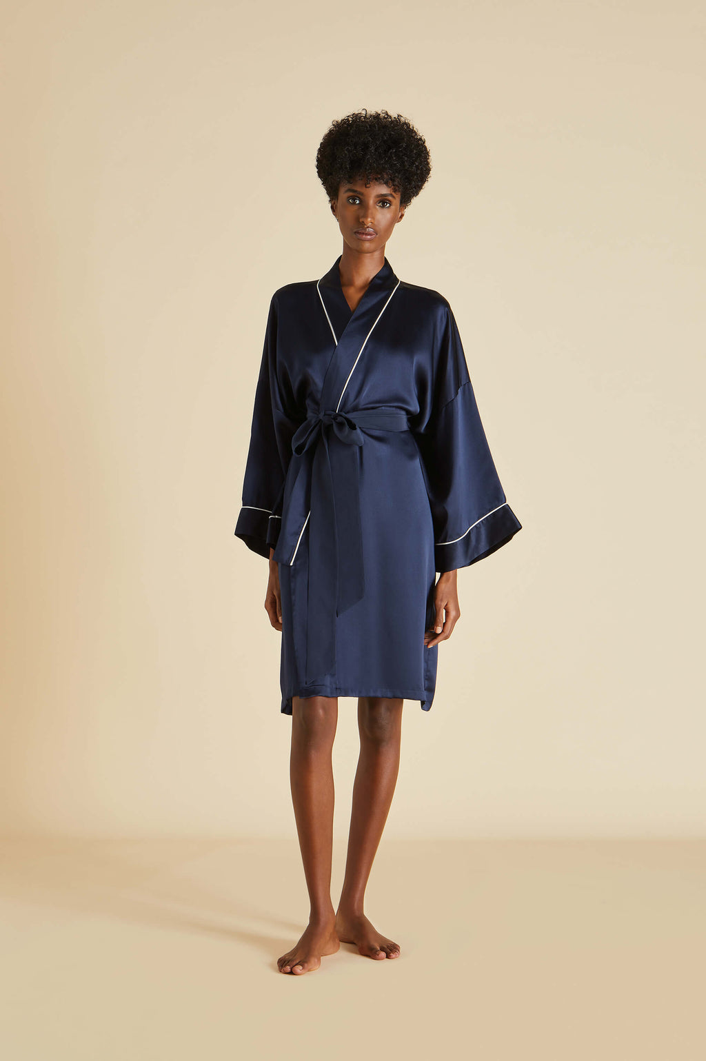 Mimi Navy Robe in Silk Satin Olivia von Halle