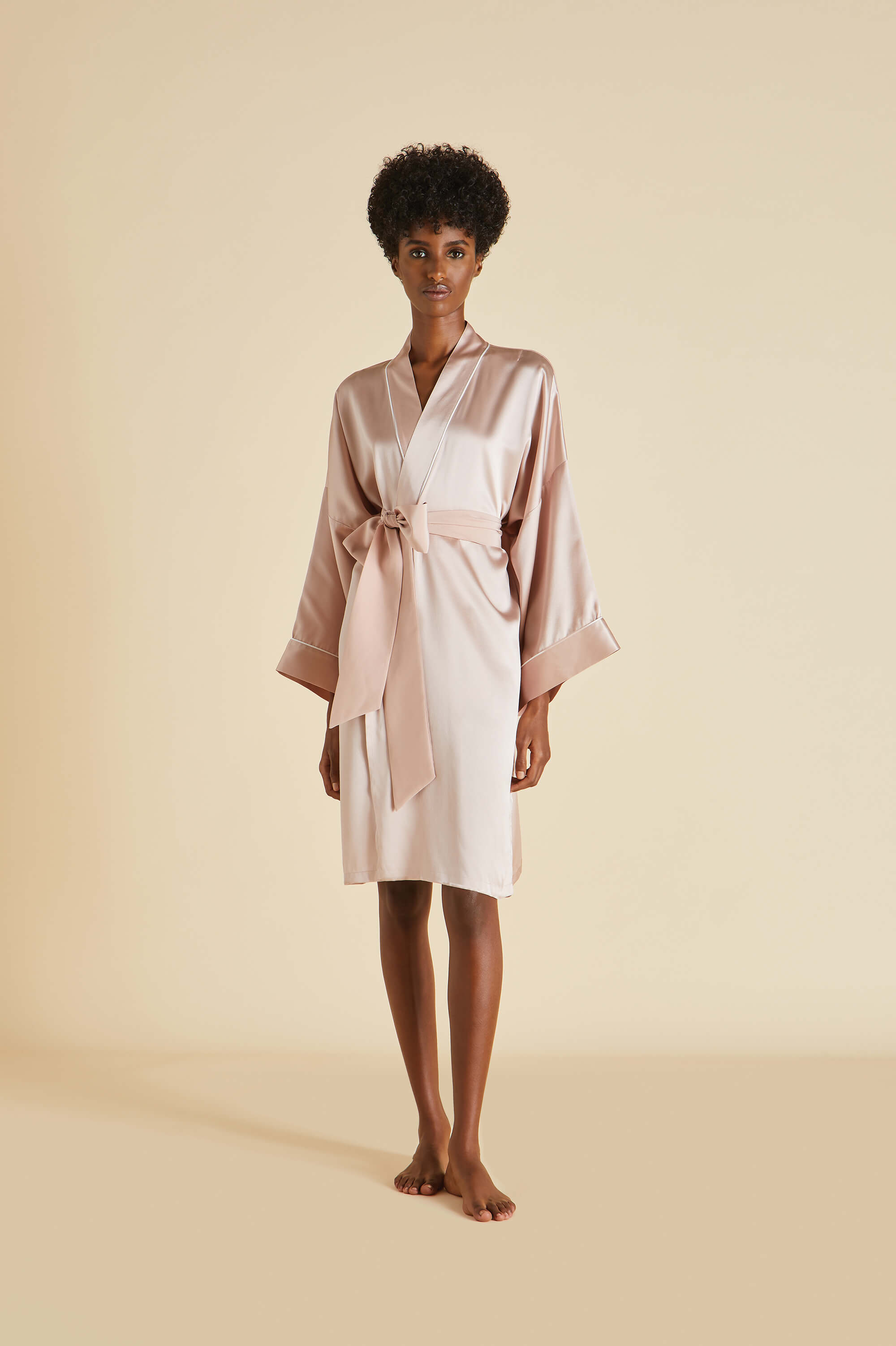 Mimi Oyster Ivory Robe in Silk Satin | Olivia von Halle