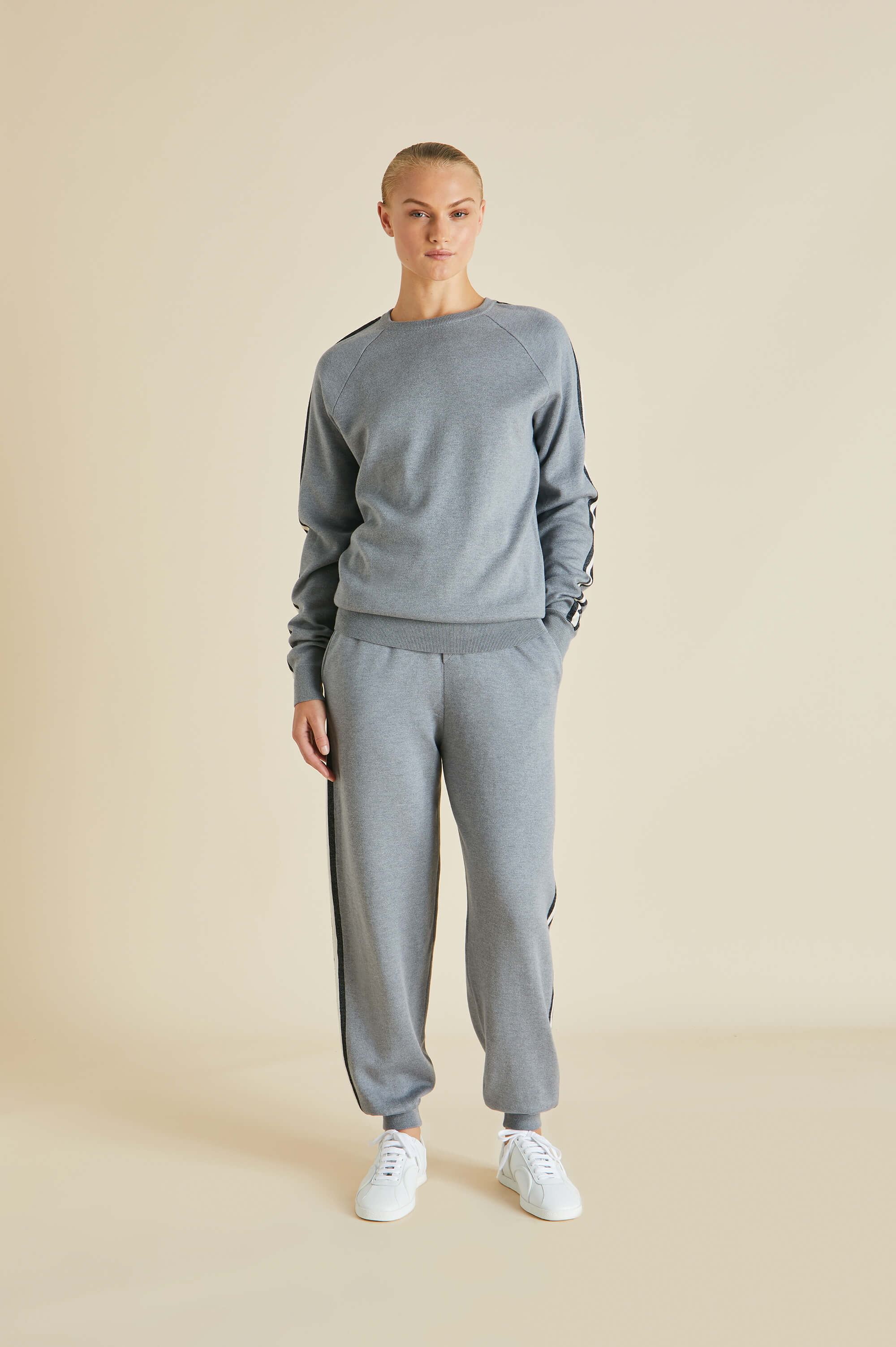 Missy London Grey Tracksuit in Silk-Cashmere