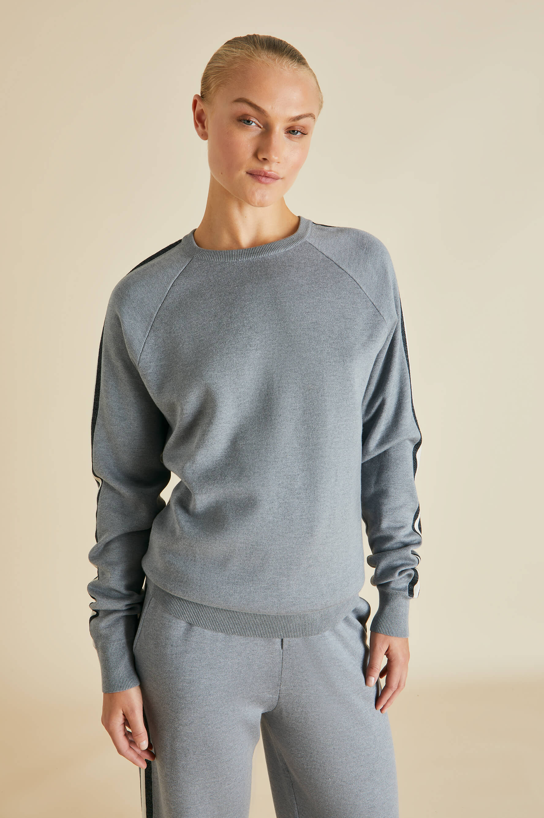 Missy London Grey Tracksuit in Silk-Cashmere