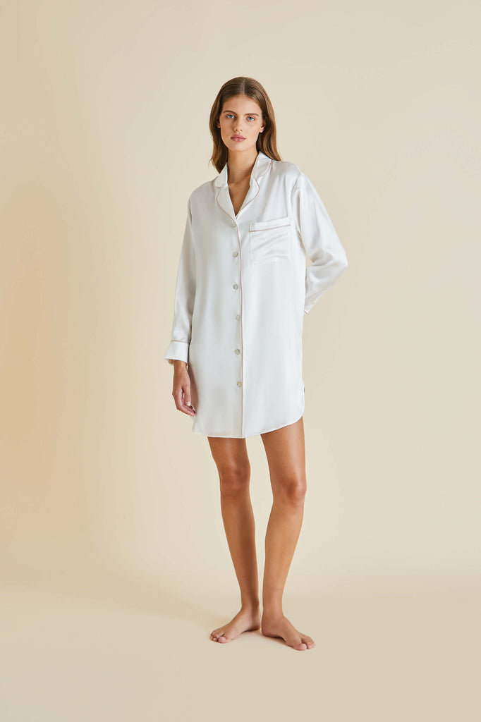 Poppy Ivory Oyster Nightshirt in Silk Satin