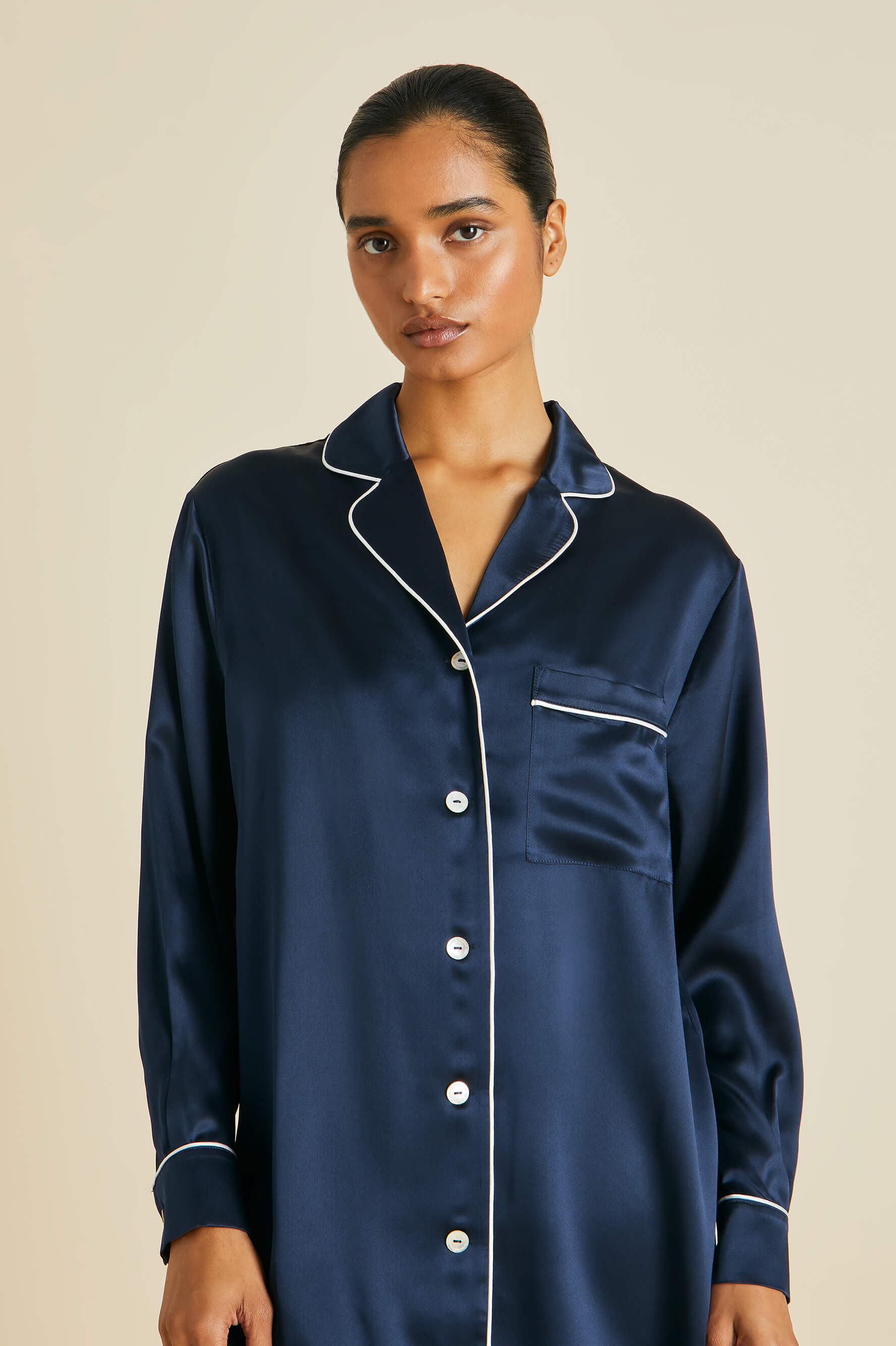 Poppy Navy Nightshirt in Silk Satin