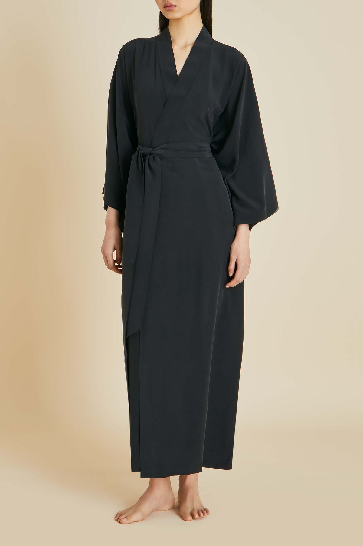 Black Buttoned Robe Queenie Black Robe in Silk Crêpe de Chine | Olivia von Halle
