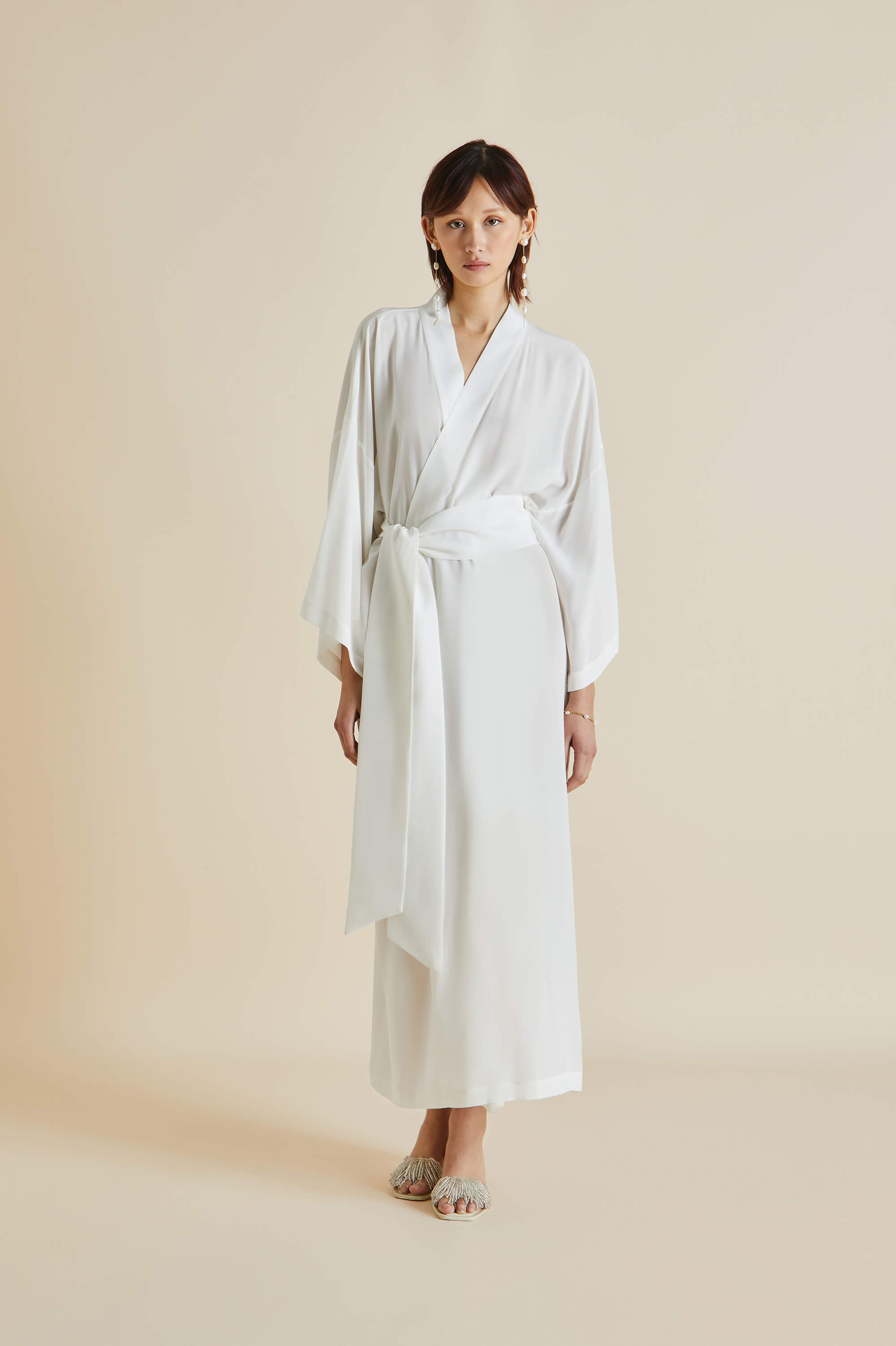 Queenie Ivory White Robe in Silk Crepe de Chine Olivia von Halle