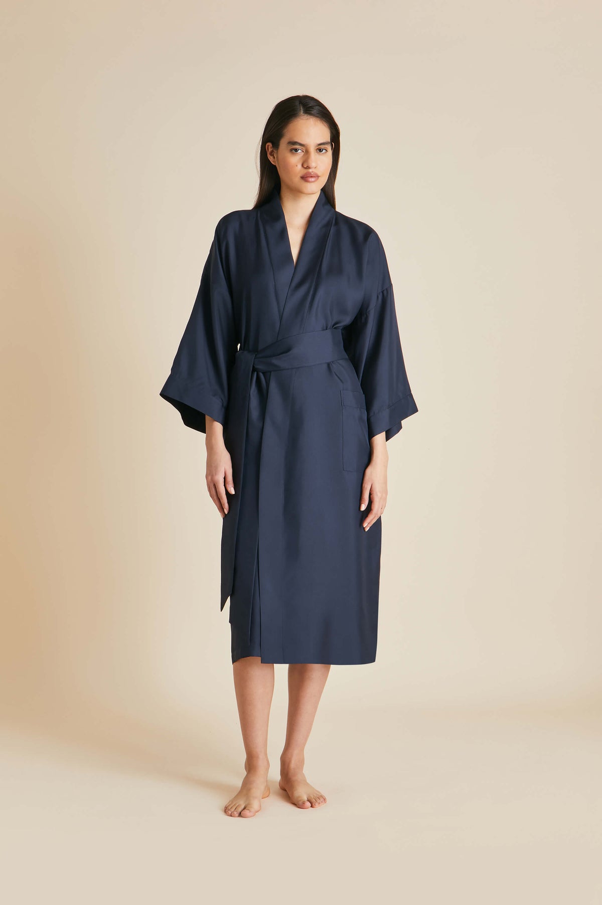Short Robe Navy Sabine Navy Robe in Silk Twill | Olivia von Halle