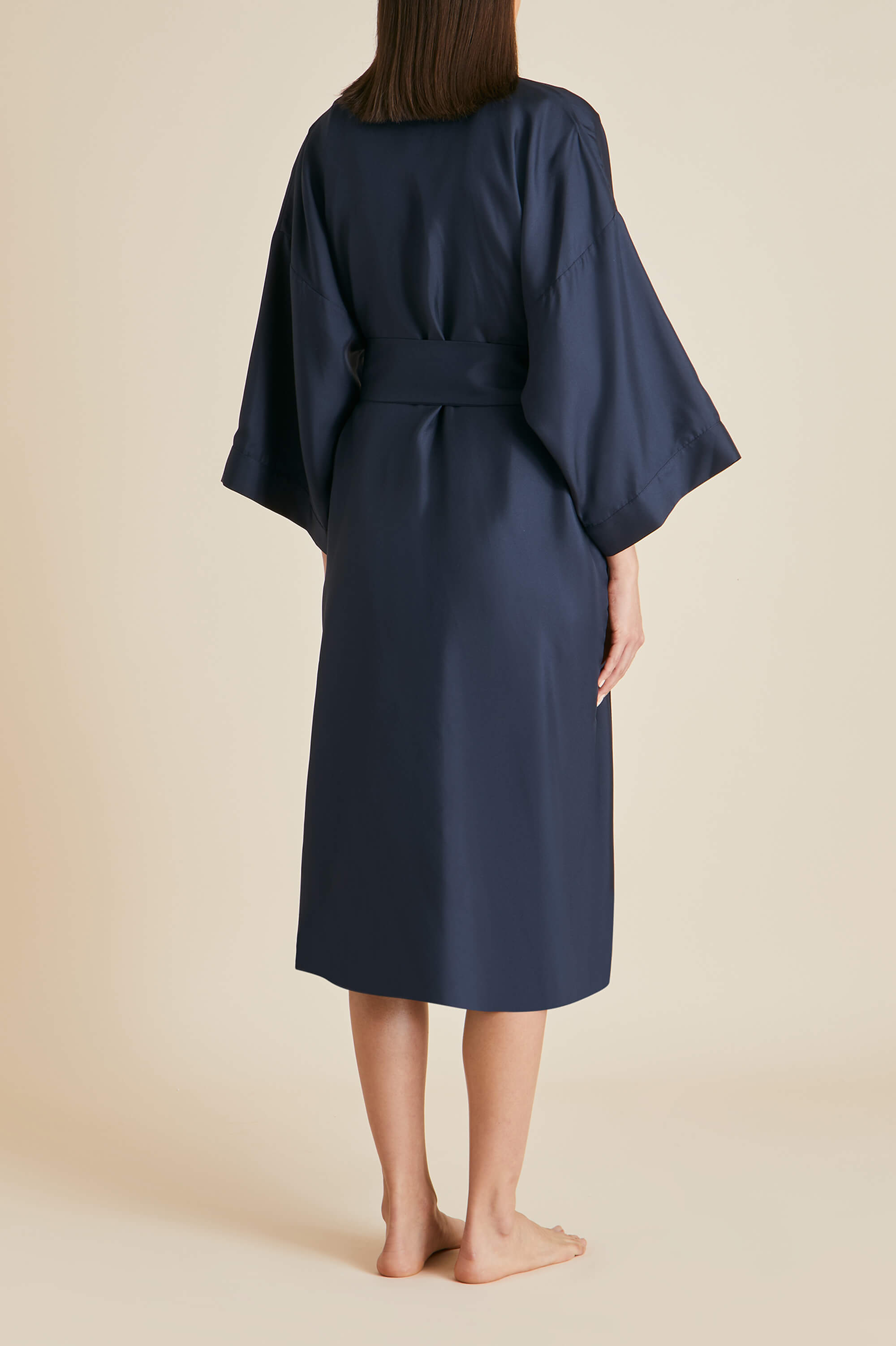 Sabine Navy Robe in Silk Twill