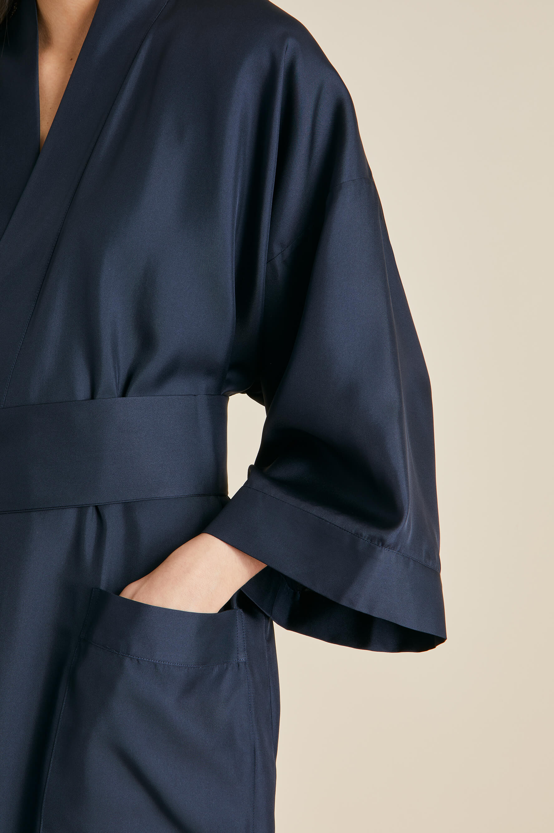 Sabine Navy Robe in Silk Twill