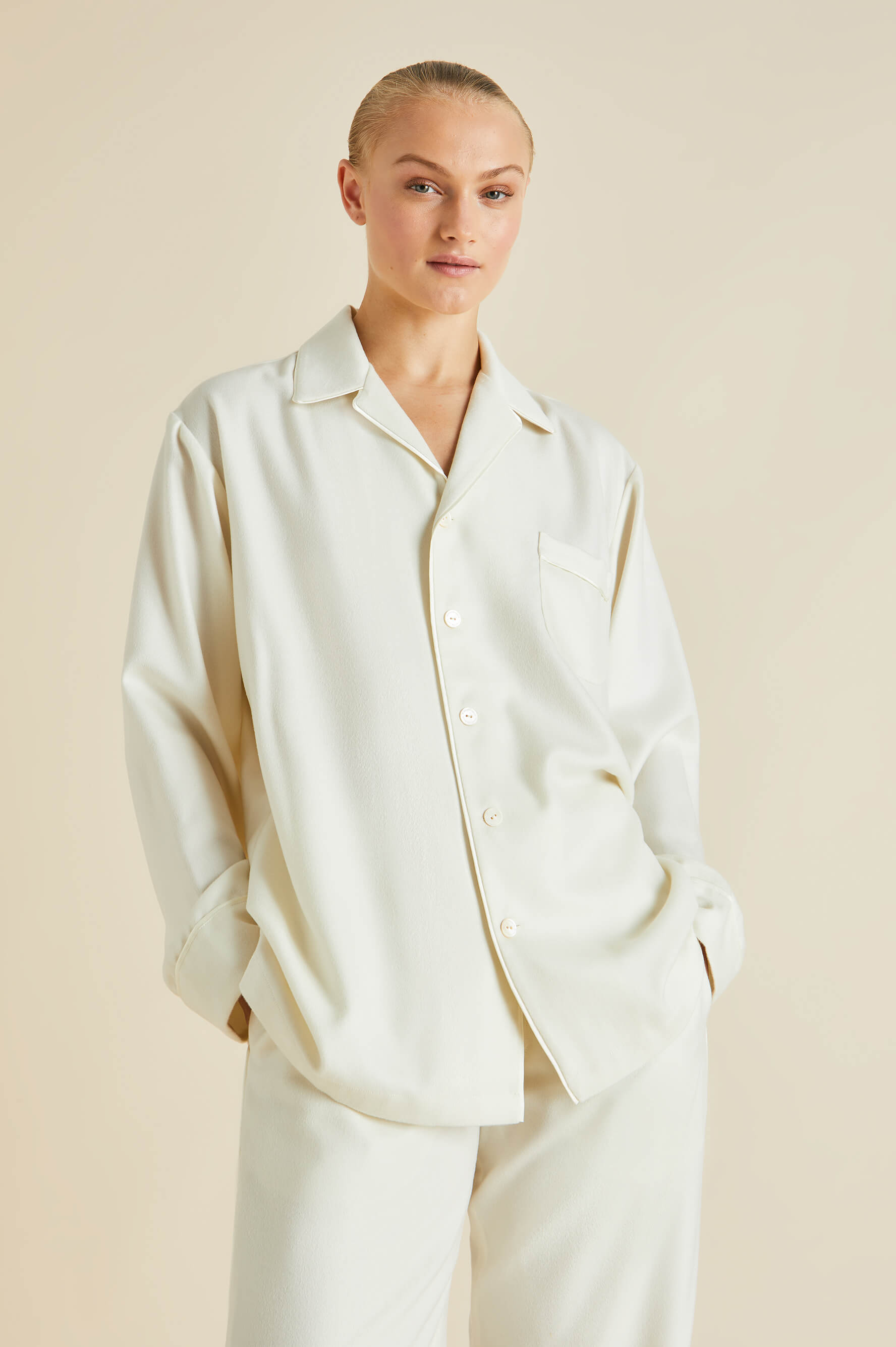 Olivia von Halle Vanderbilt Pyjamas Ivory Aspen | Cashmere