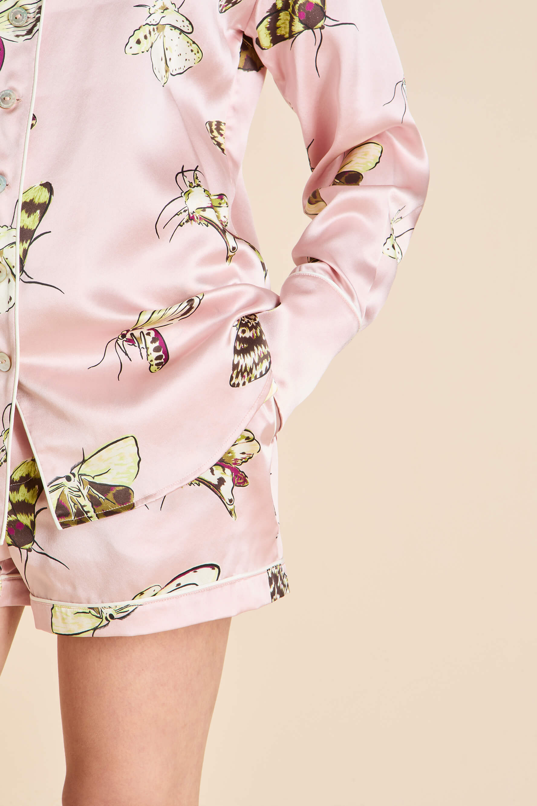 Alba Elda Pink Moth Pyjamas in Silk Satin