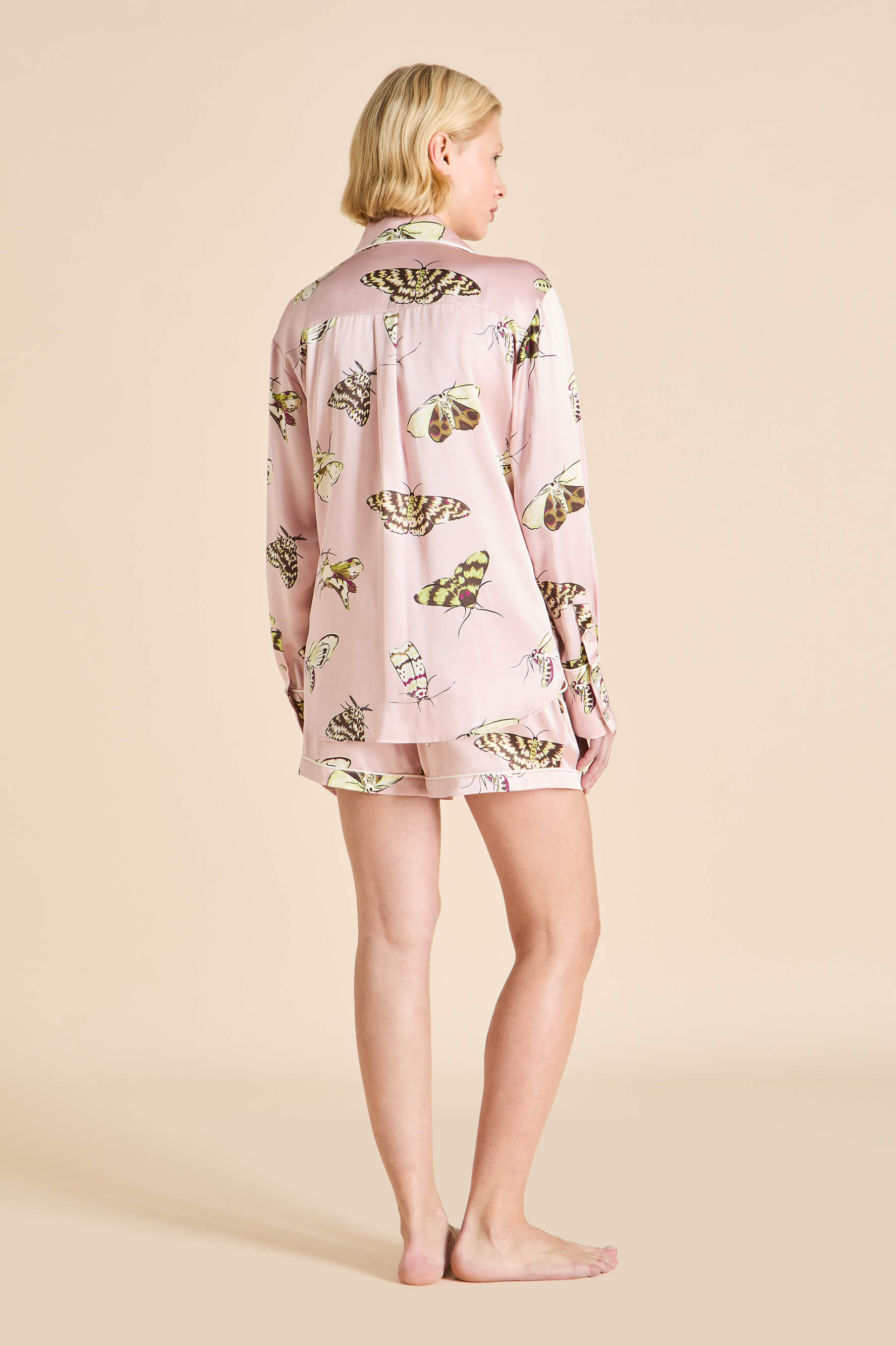 Alba Elda Pink Moth Pyjamas in Silk Satin