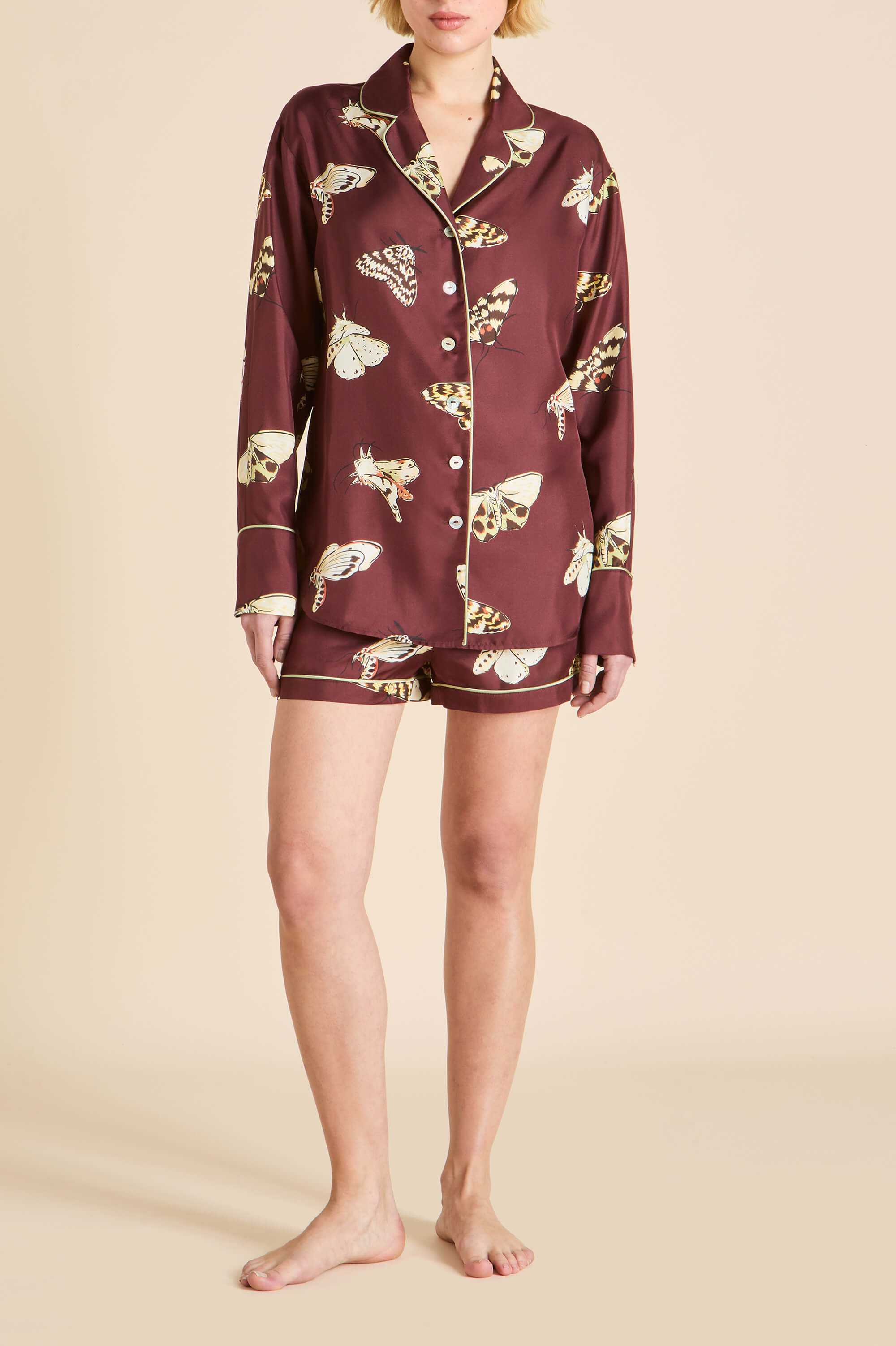 Alba Ettore Brown Moth Pyjamas in Silk Twill
