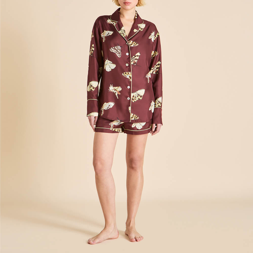 Alba Ettore Brown Moth Pyjamas in Silk Twill | Olivia von Halle