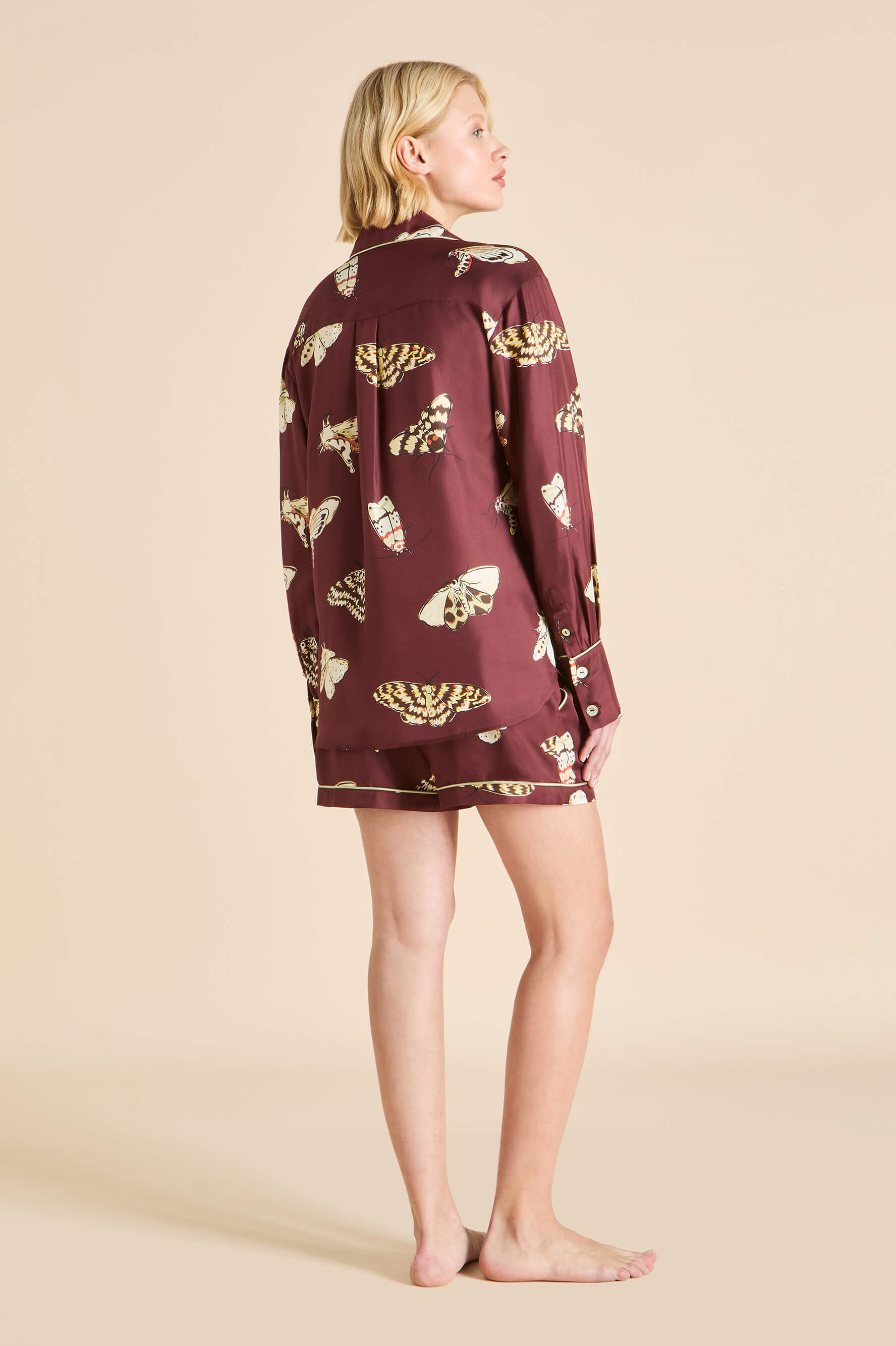 Alba Ettore Brown Moth Pyjamas in Silk Twill