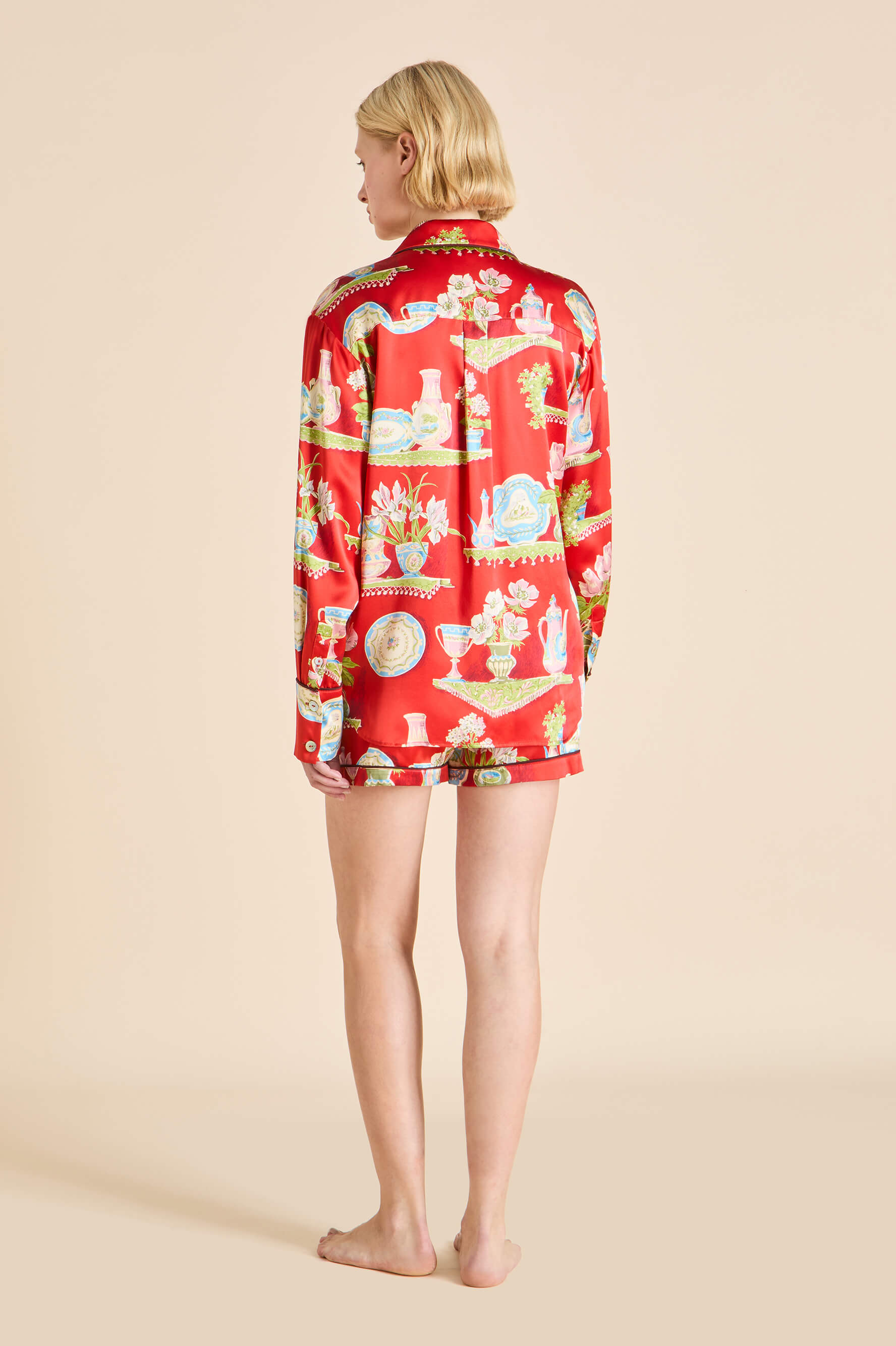 Alba Renata Red Plate Pyjamas in Silk Satin