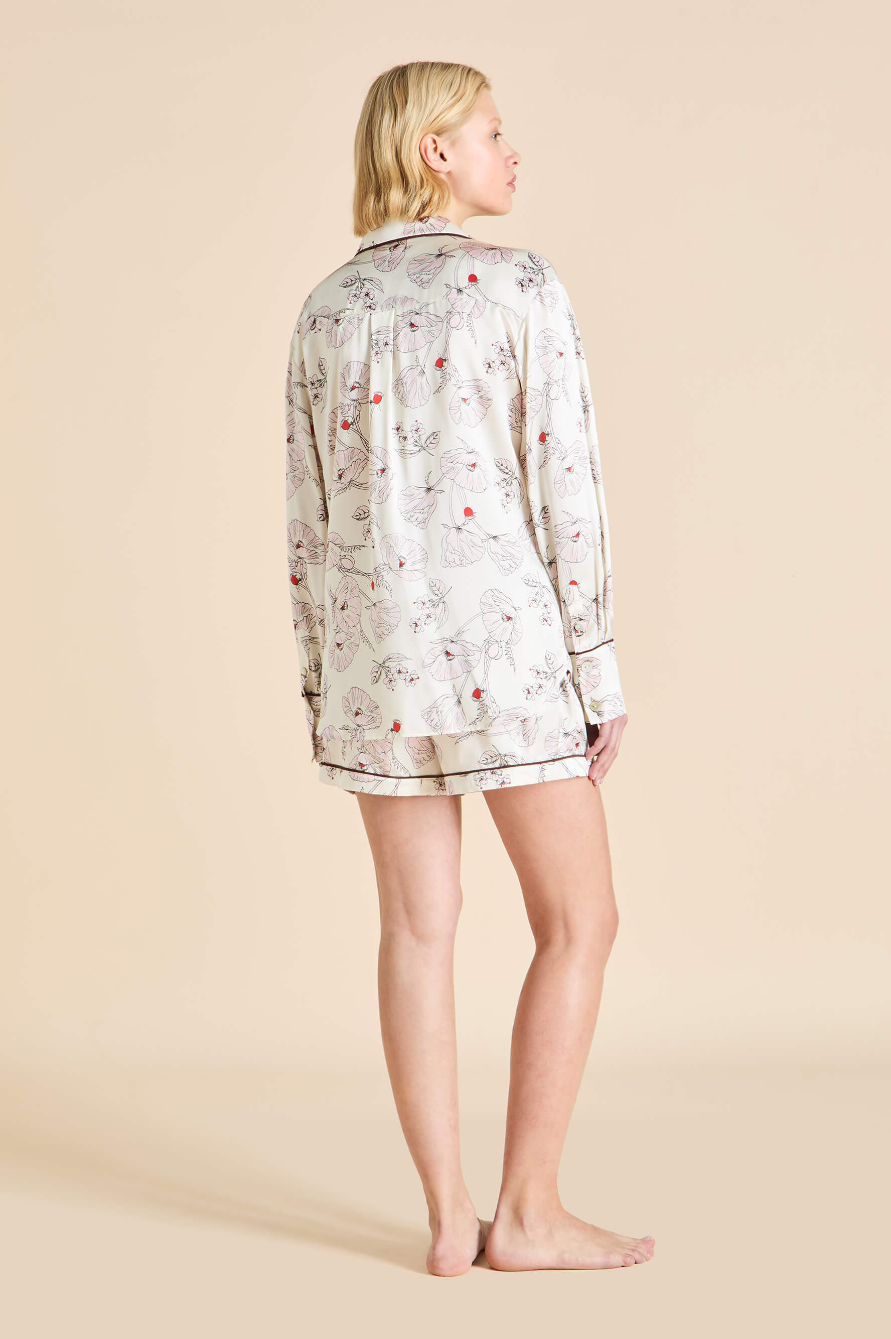 Alba Rosalia Ivory Floral Pyjamas in Silk Satin