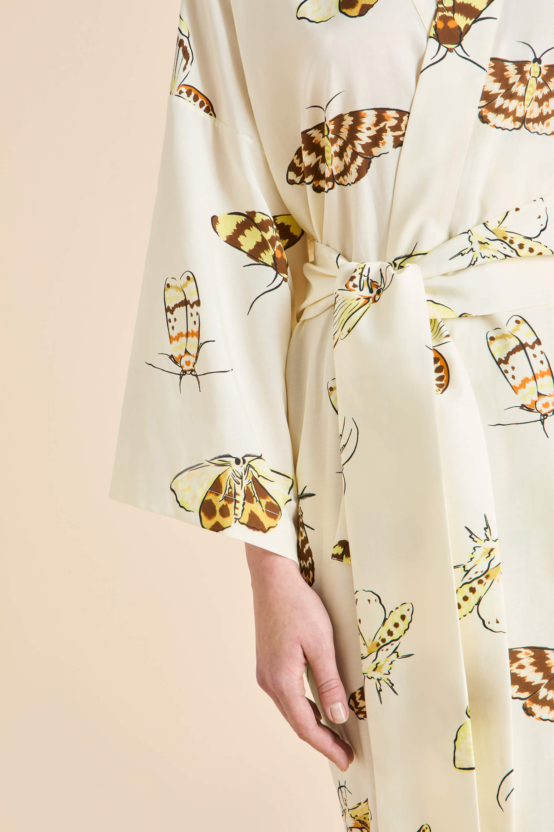 Amaya Opaline Cream Moth Robe in Cotton-Silk