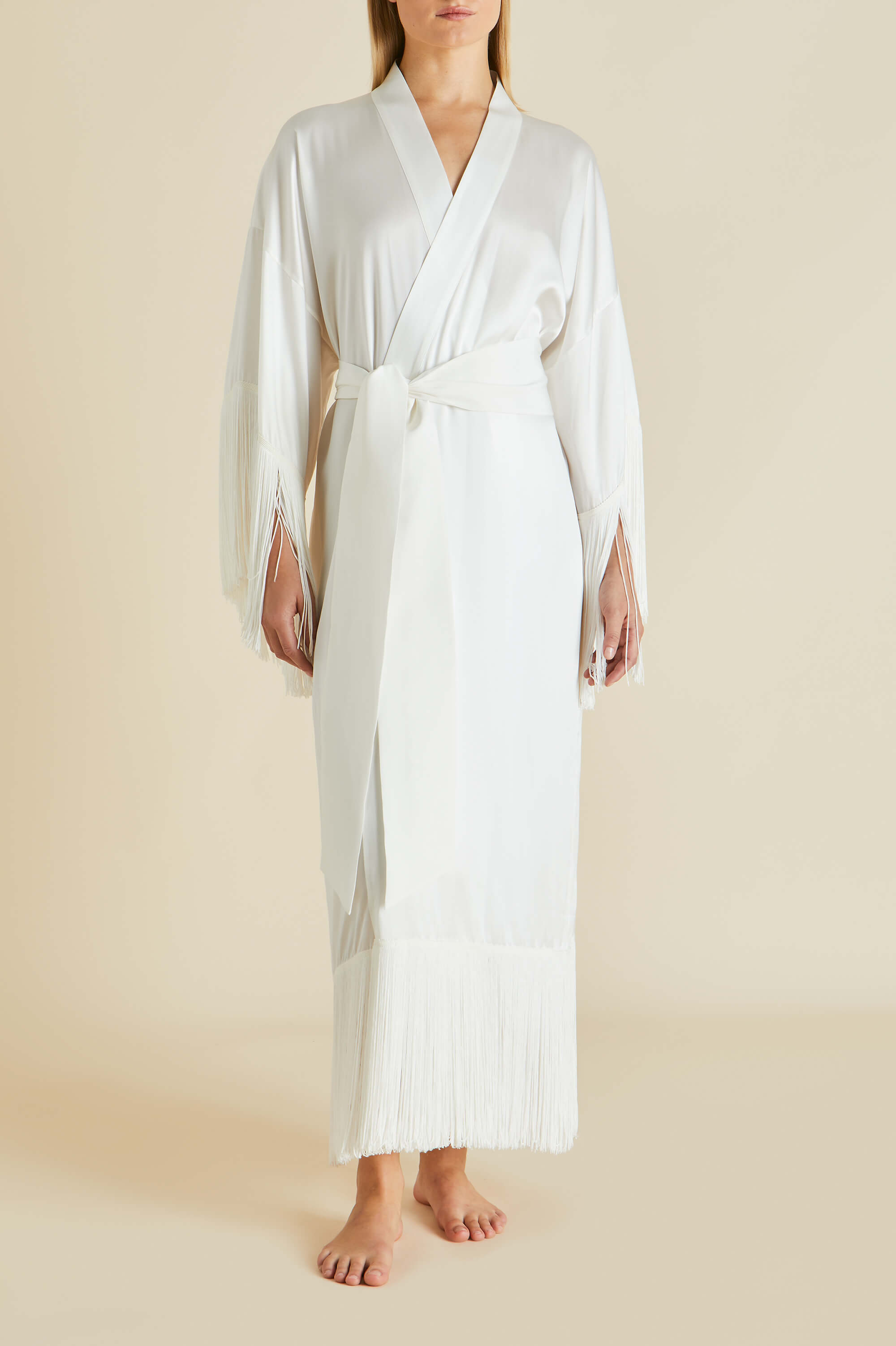 amina ivory fringed silk robe