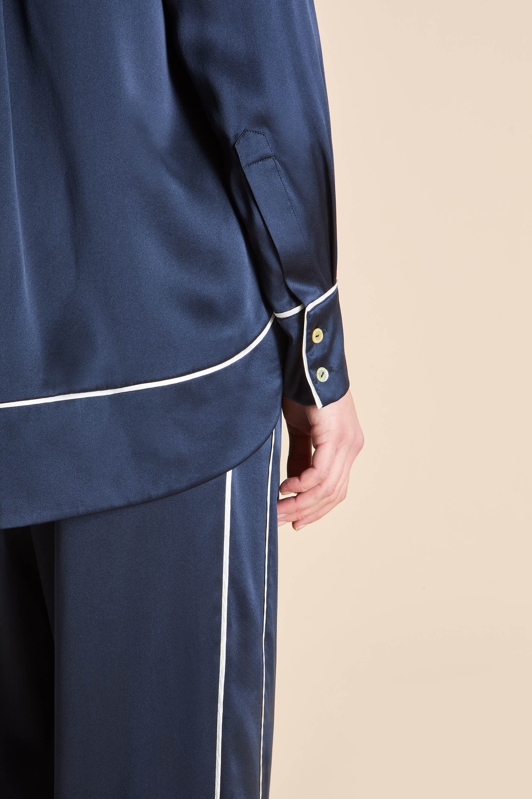 Anita Navy Pajamas in Silk Satin