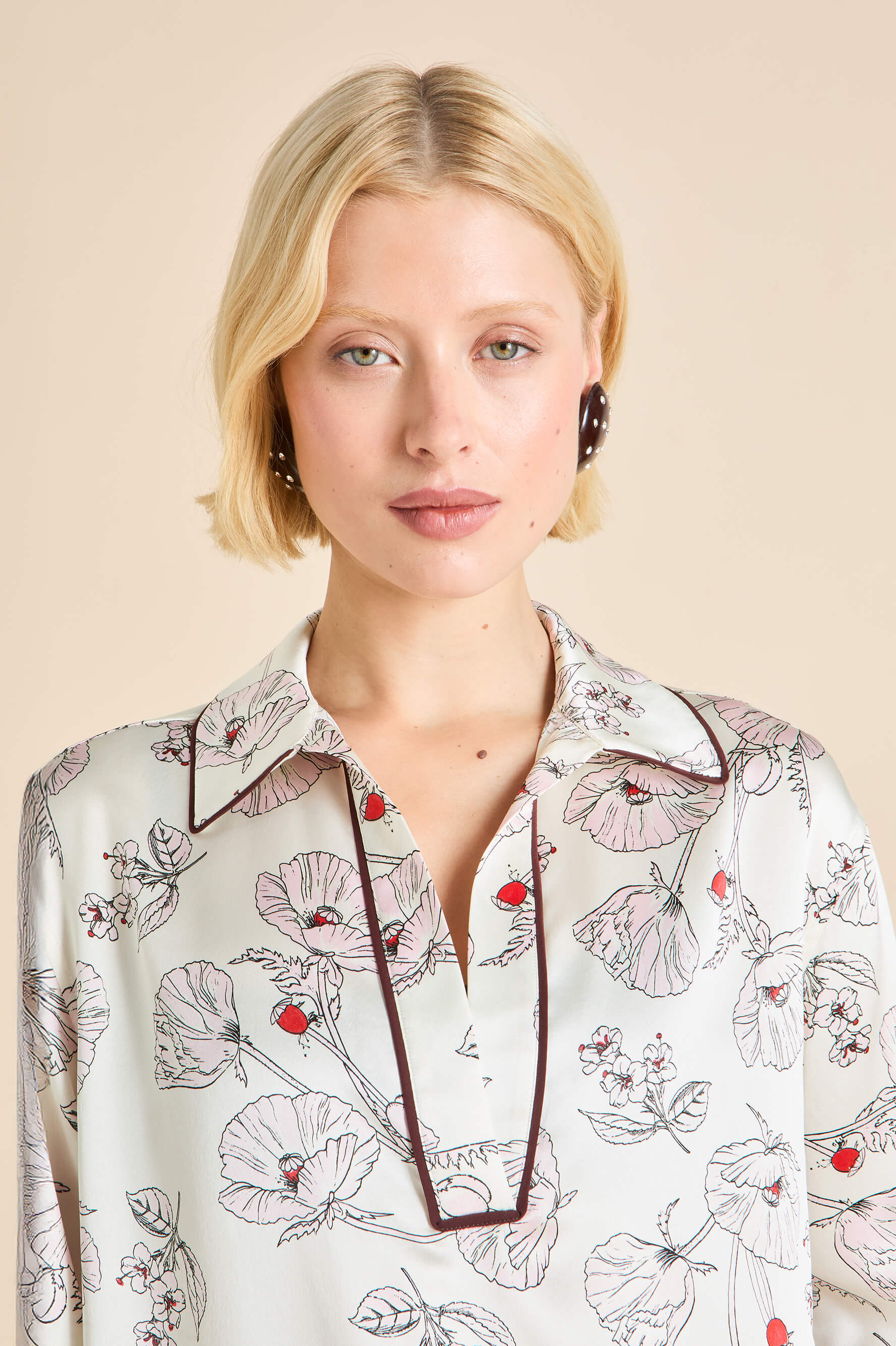 Anita Rosalia Ivory Floral Pyjamas in Silk Satin
