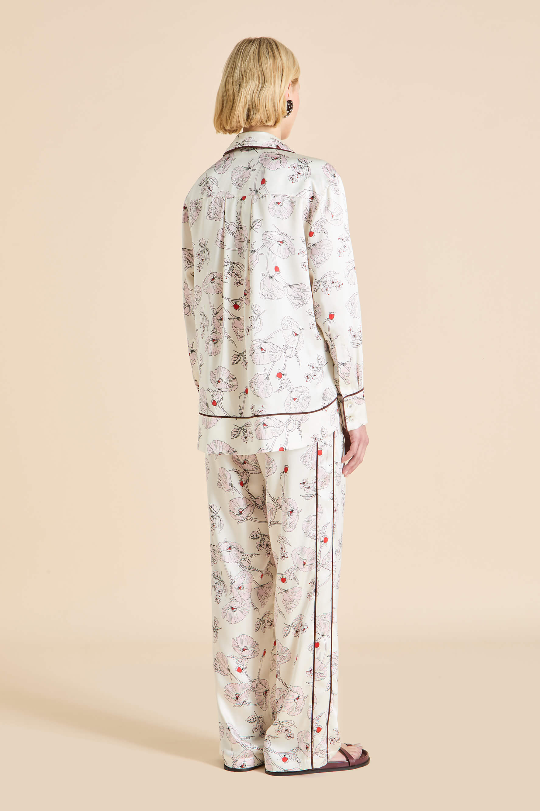 Anita Rosalia Ivory Floral Pyjamas in Silk Satin
