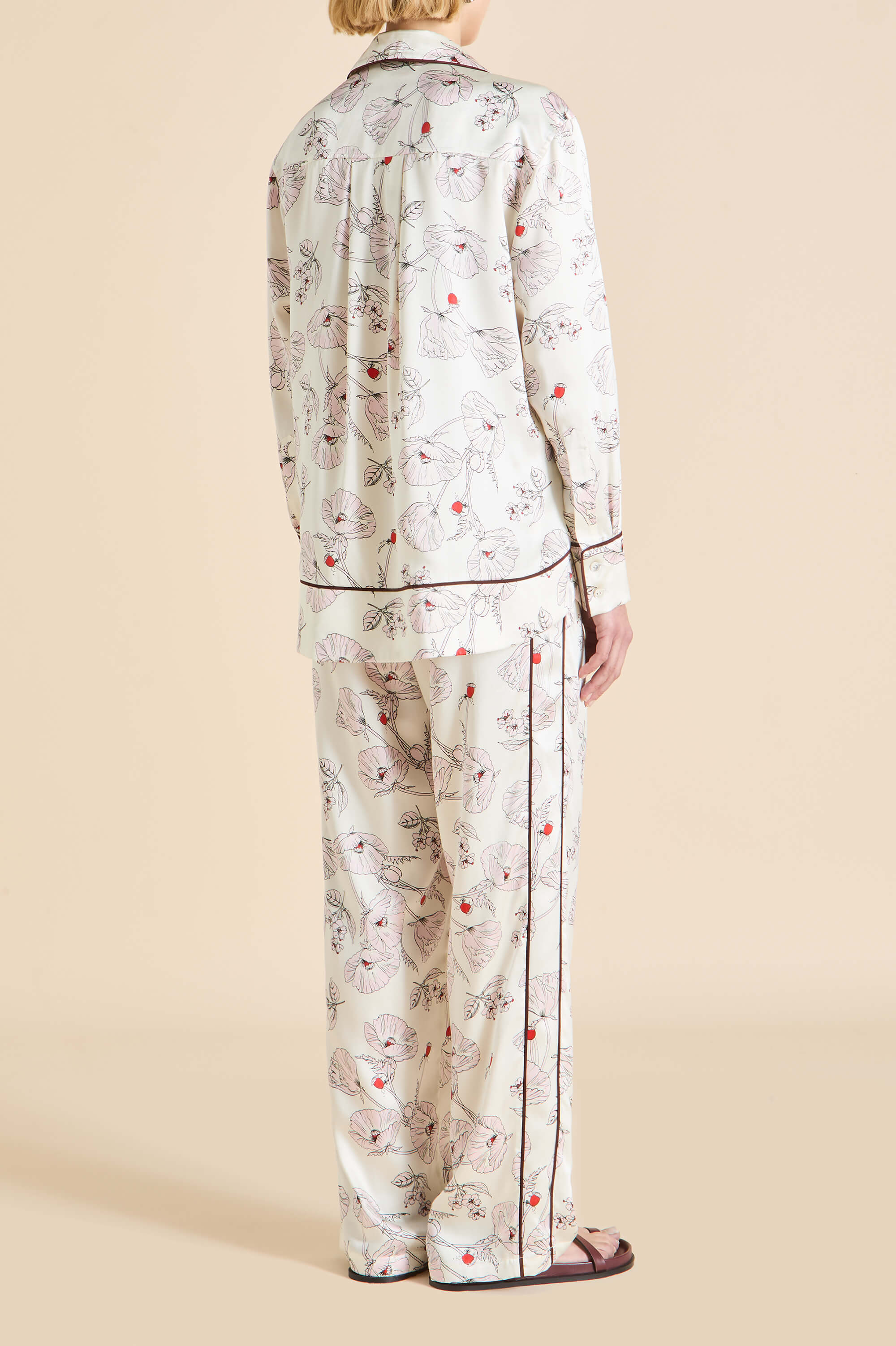 Anita Rosalia Ivory Floral Pajamas in Silk Satin