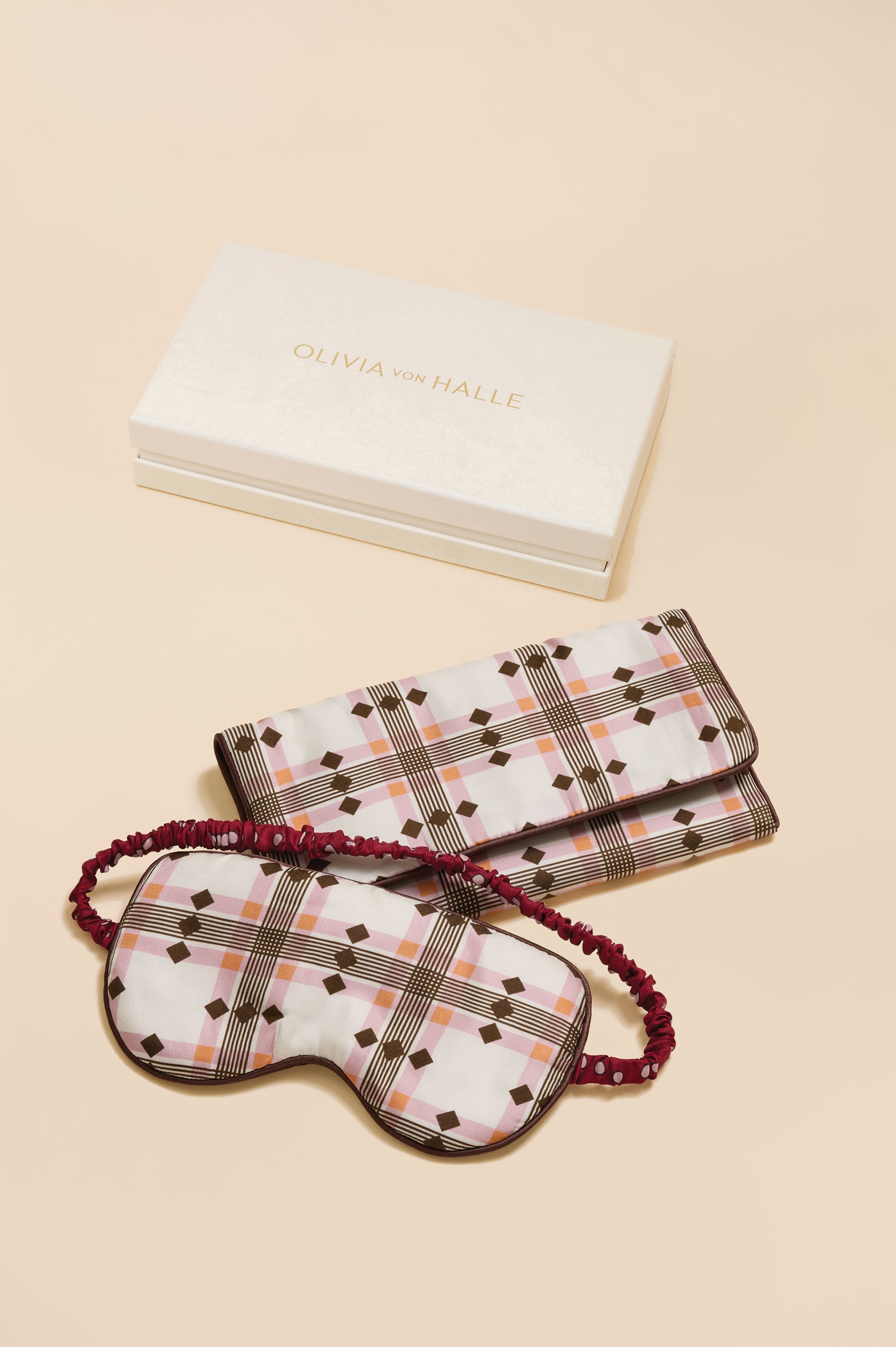 audrey cipriani ivory geometric eye mask in silk twill