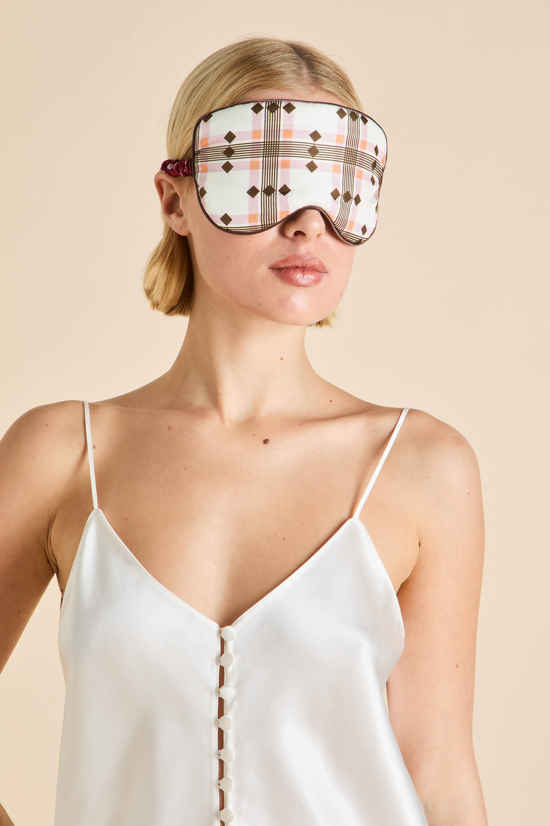 Audrey Cipriani Ivory Geometric Eye Mask in Silk Twill
