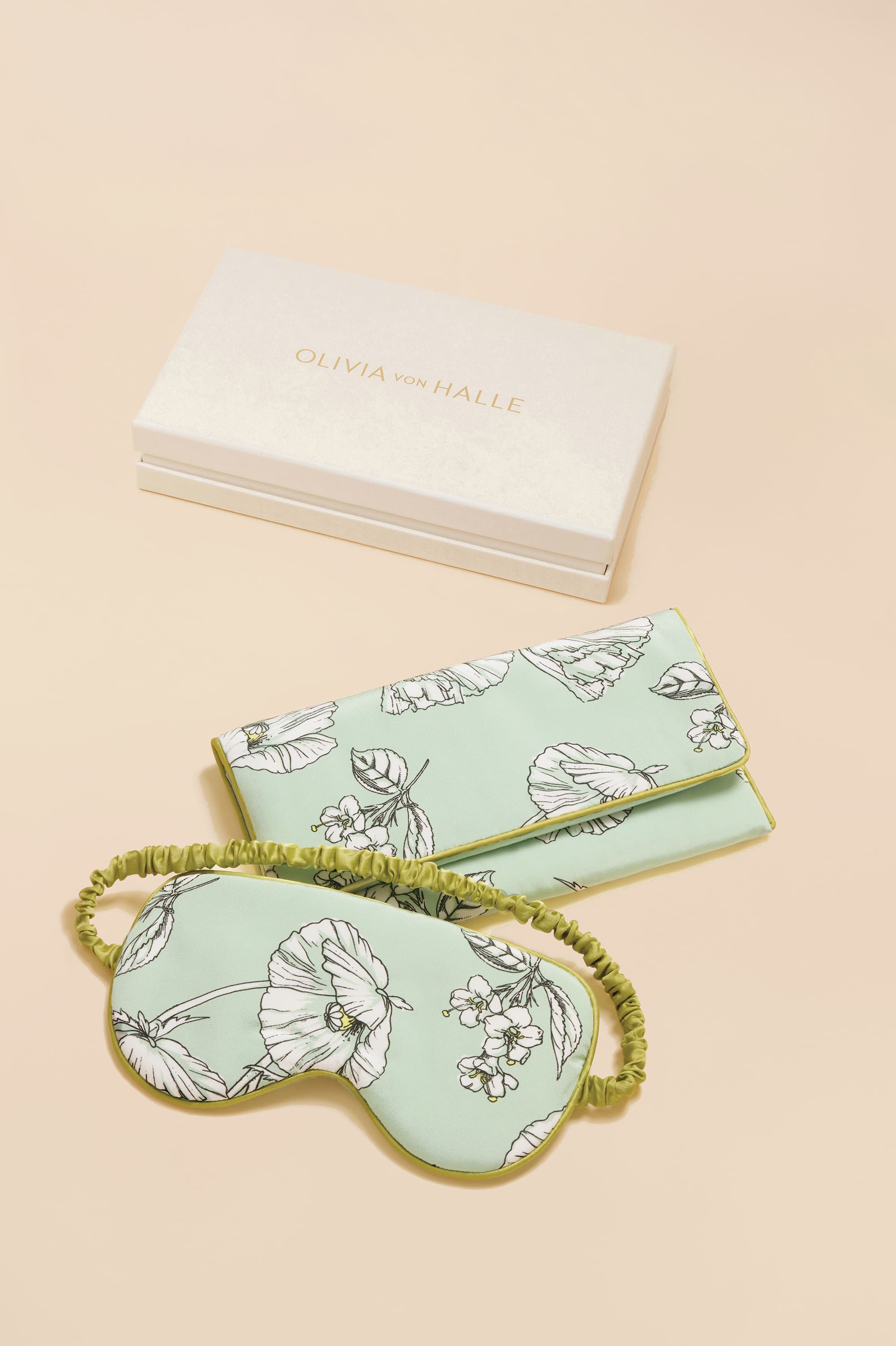 audrey delfina green floral eye mask in silk crêpe de chine