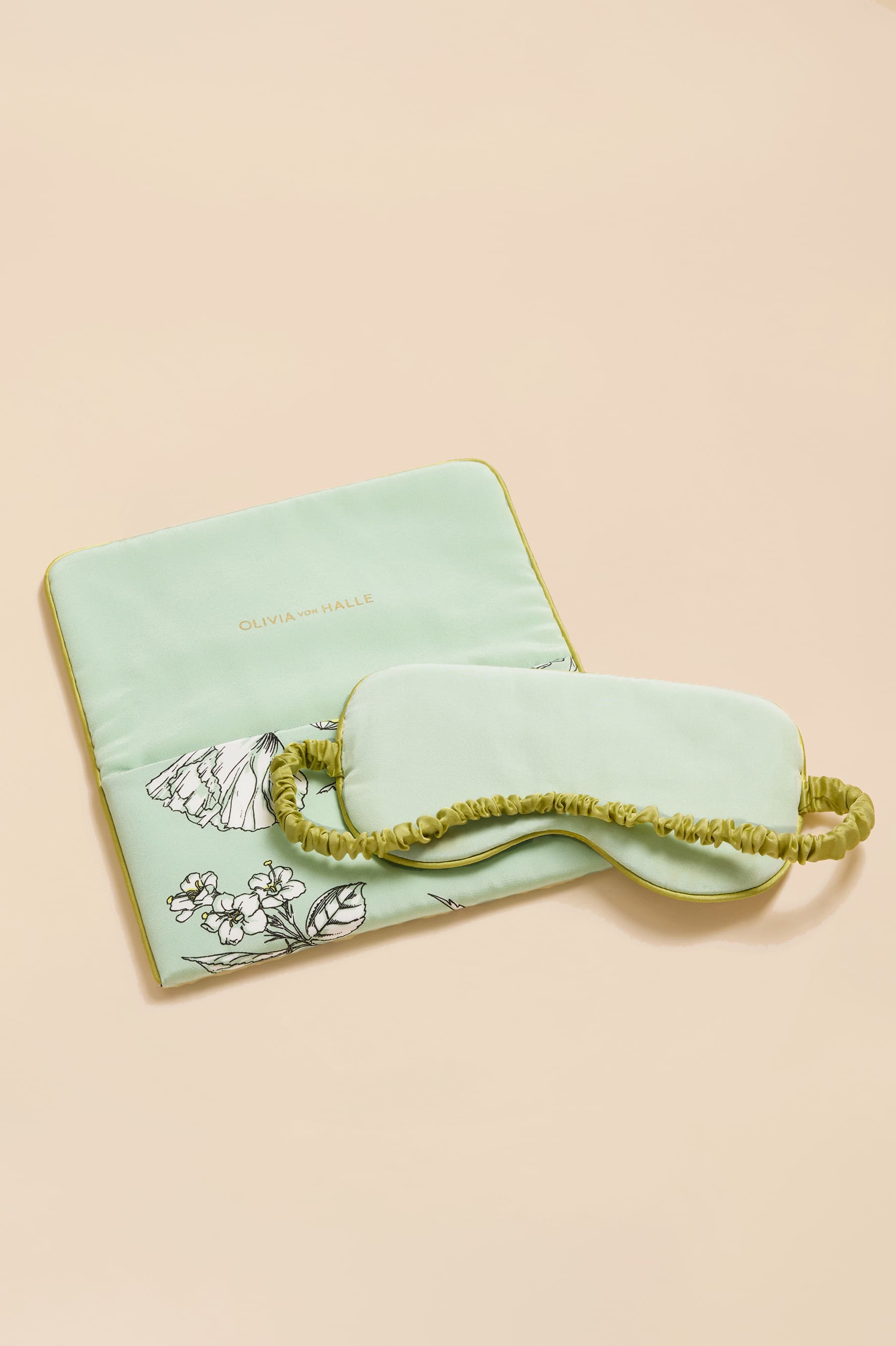 Audrey Delfina Green Floral Eye Mask in Silk Crêpe de Chine