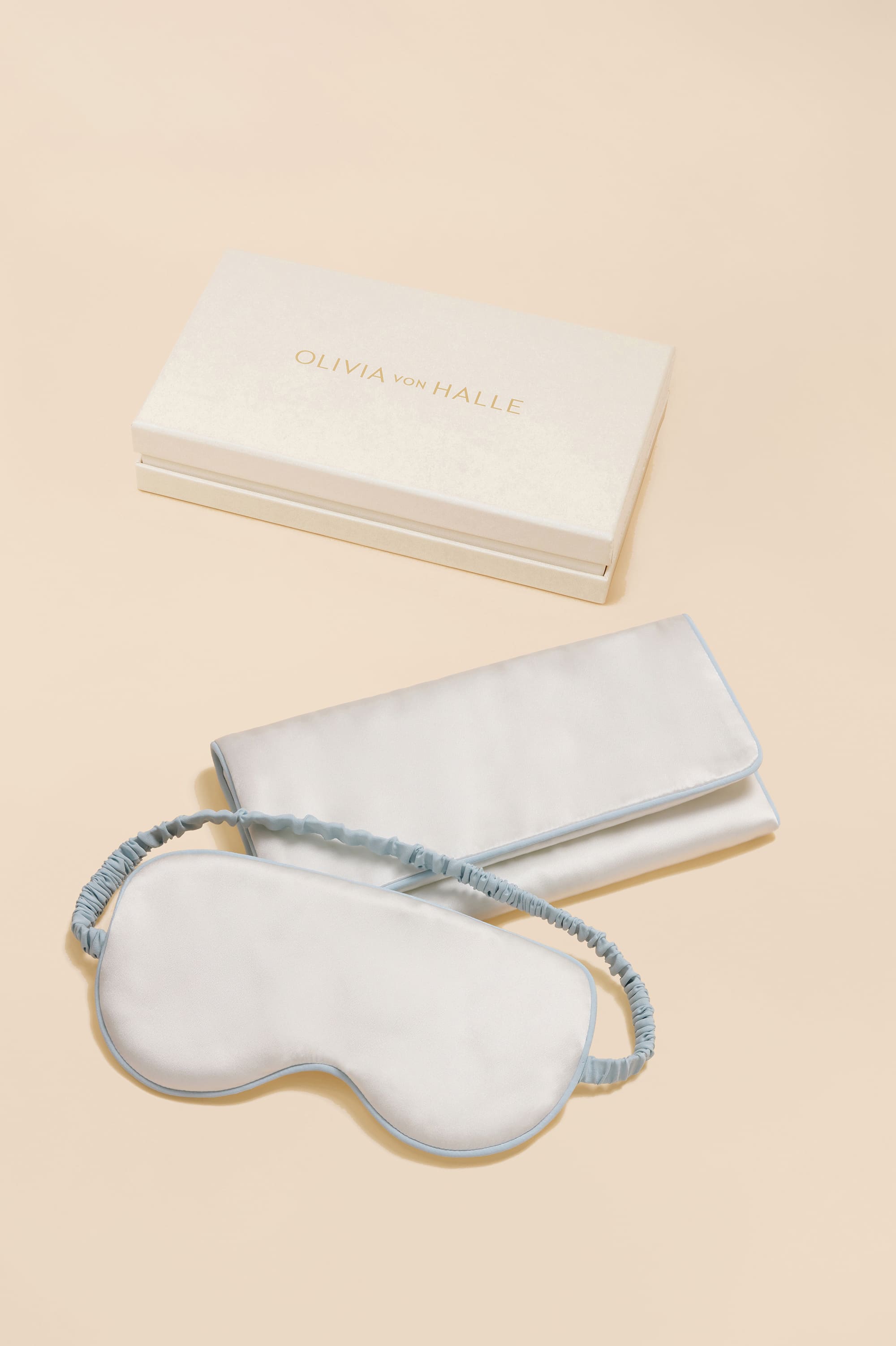 audrey ivory powder blue eye mask in silk satin