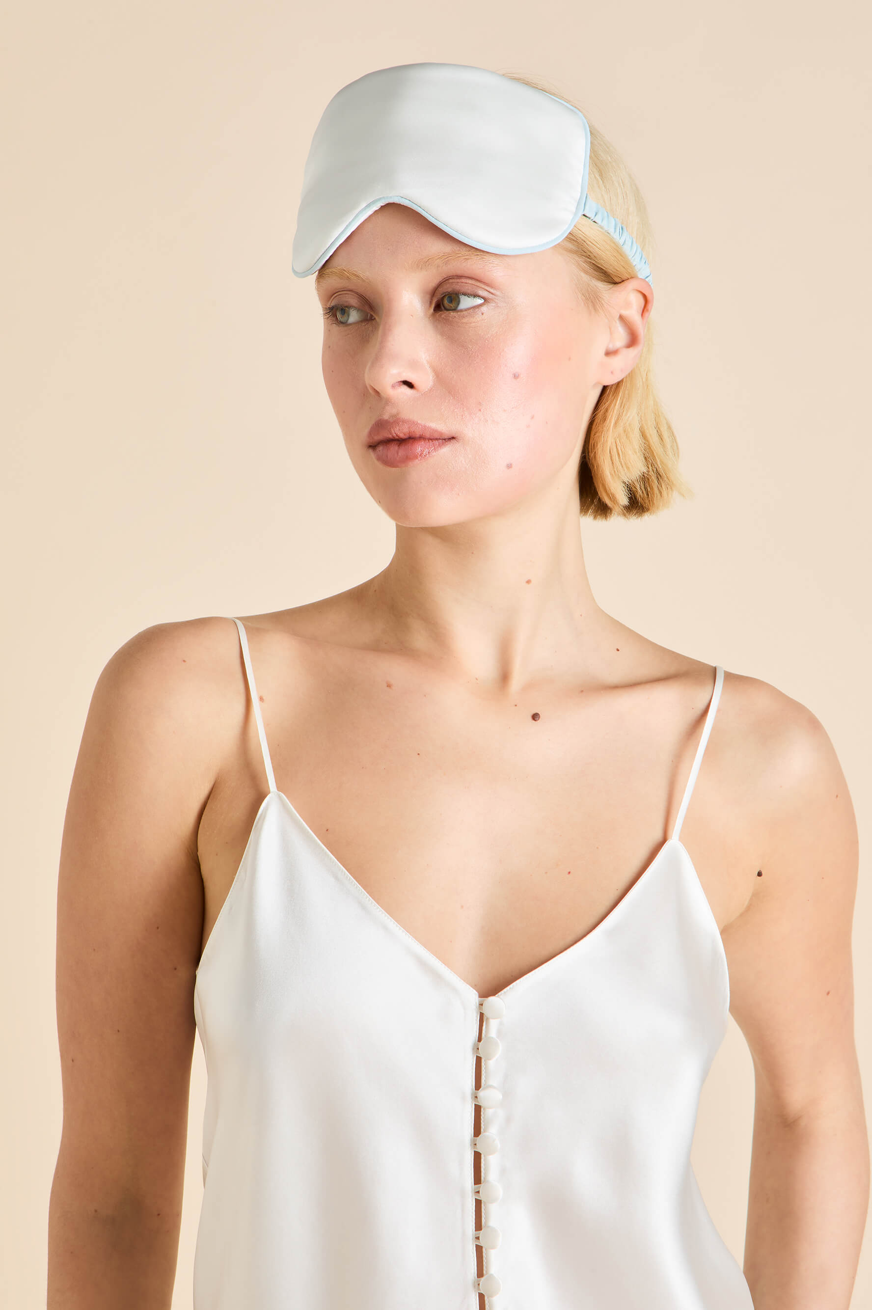 audrey ivory powder blue eye mask in silk satin 
