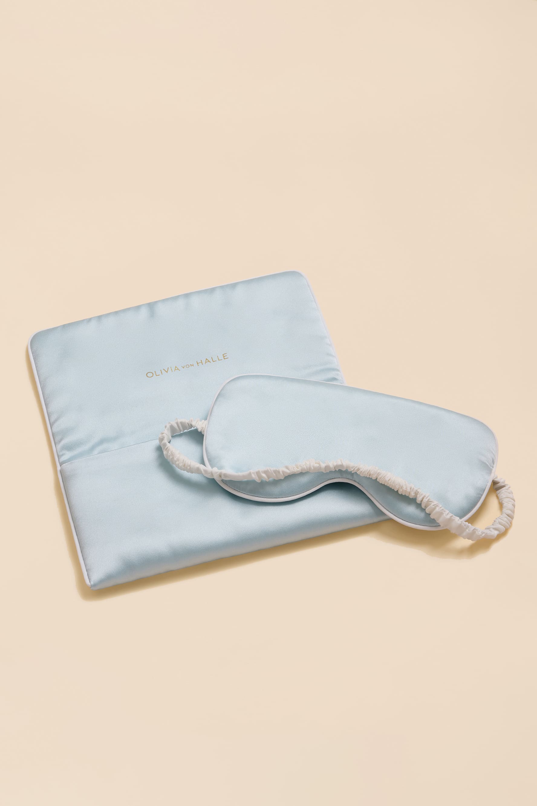 Audrey Powder Blue Ivory Eye Mask in Silk Satin