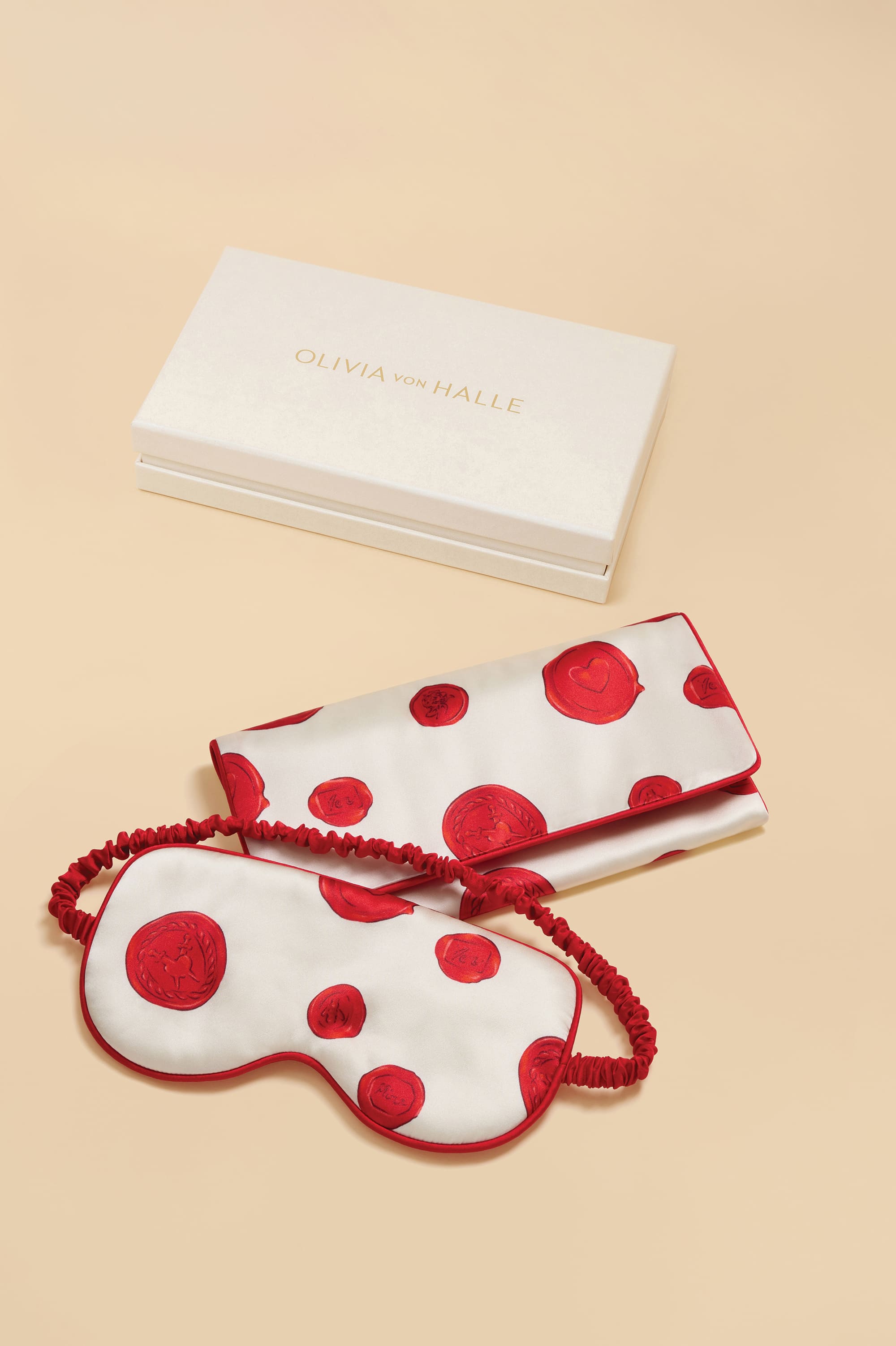 audrey sonnet white silk eye mask with red love stamp print 