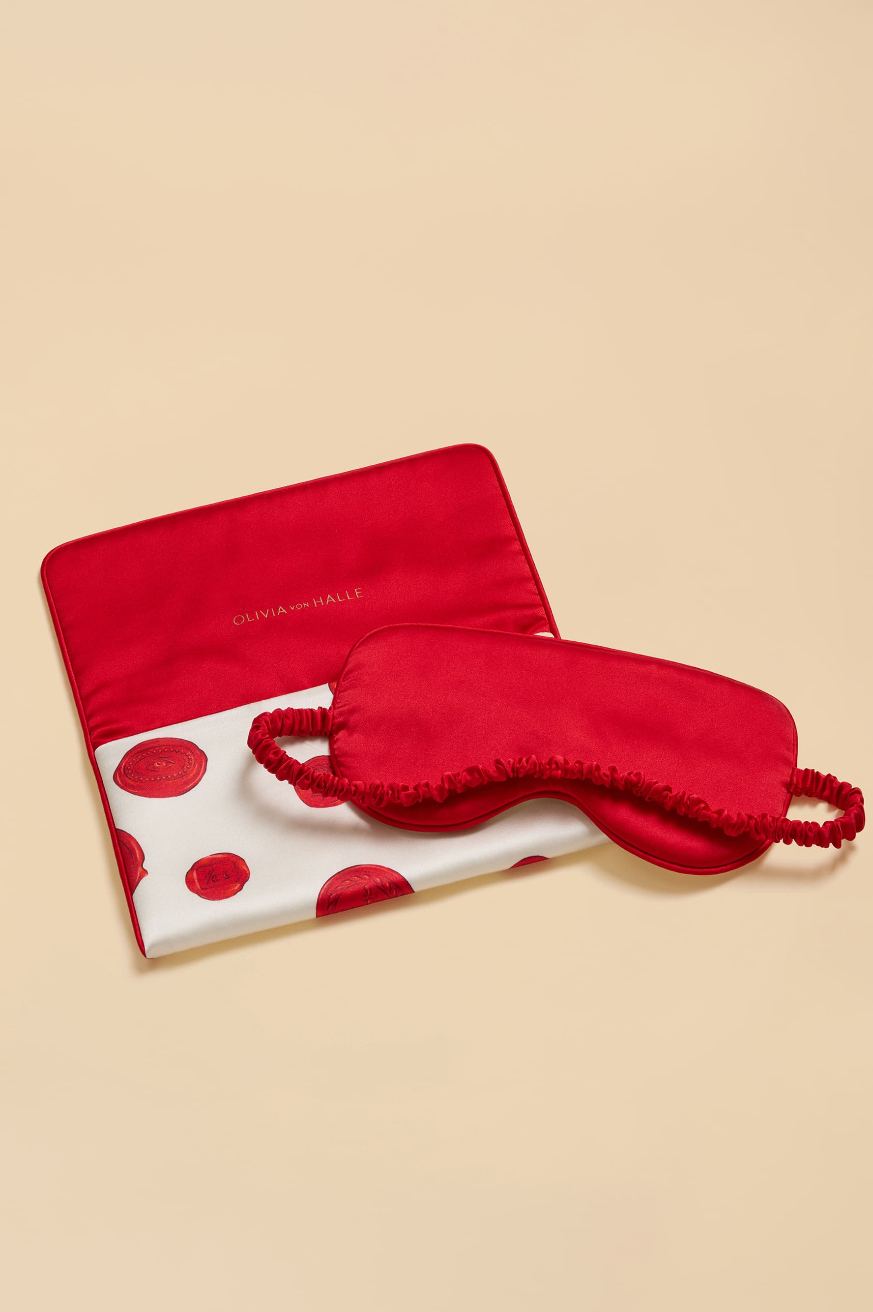 audrey sonnet white silk eye mask with red love stamp print 