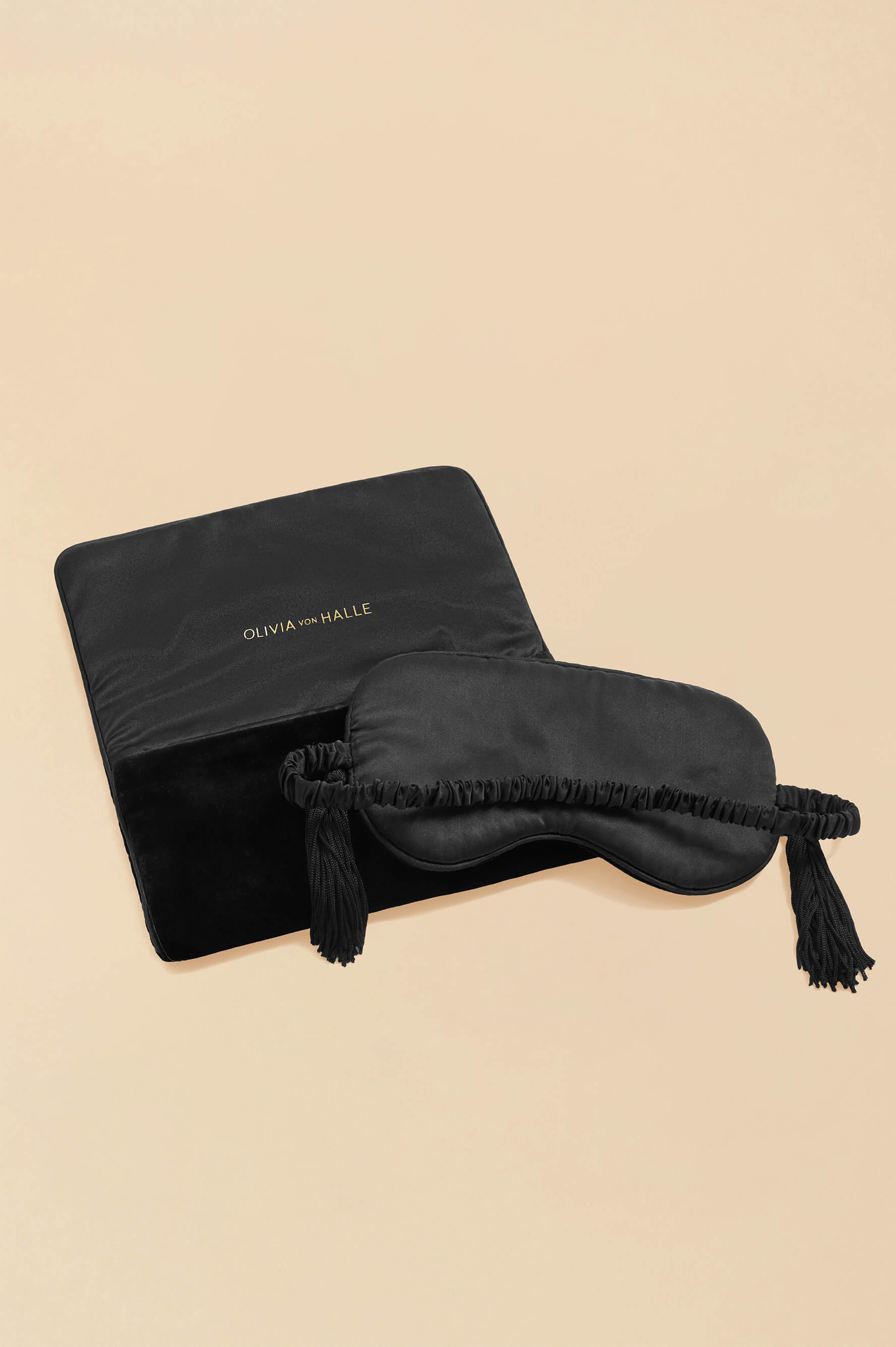 Audrey Valentina Black Fringe Eye Mask in Silk Velvet | Olivia von