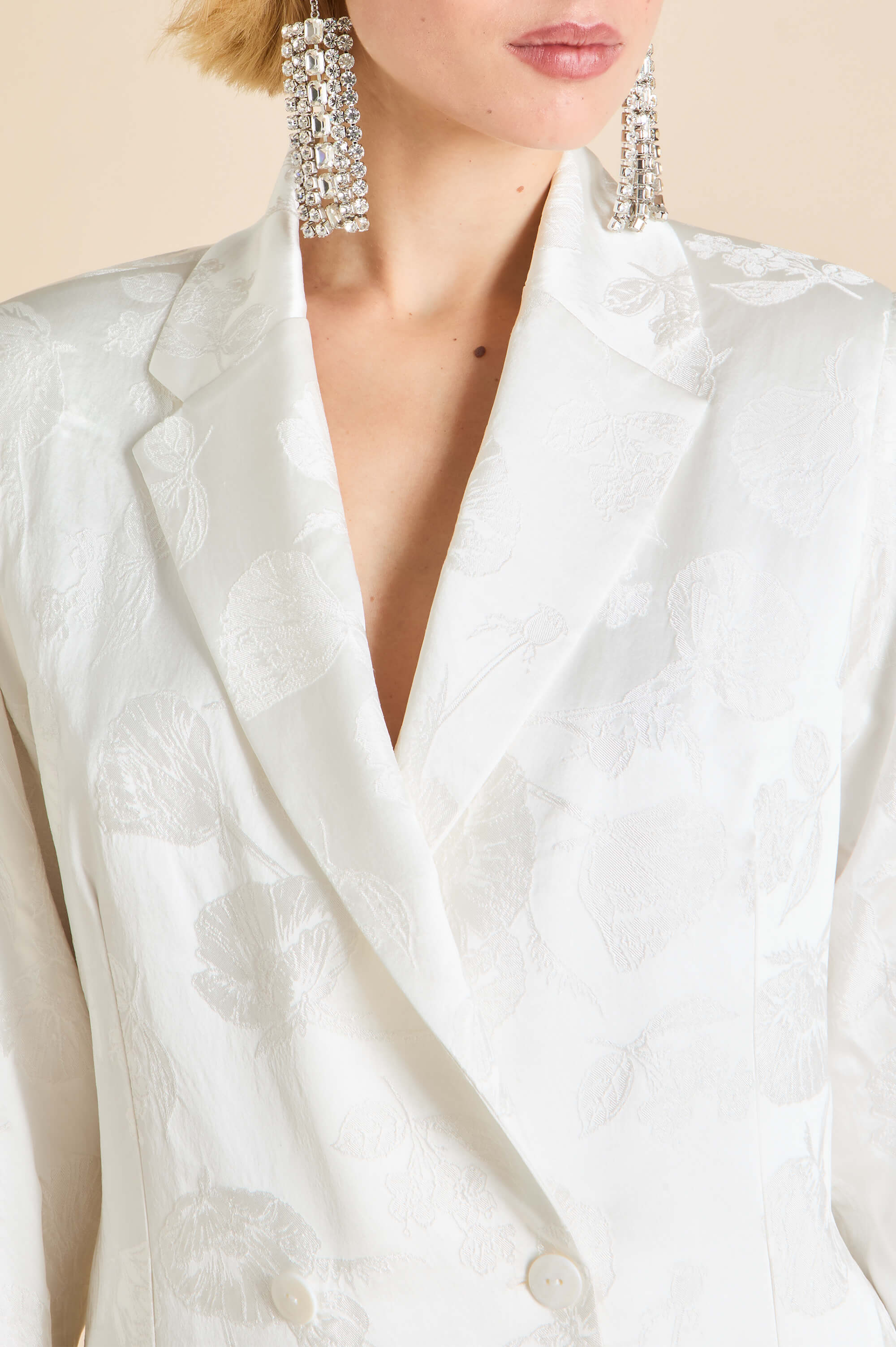 Bianca Liliana Ivory Floral Pyjamas in Silk Jacquard