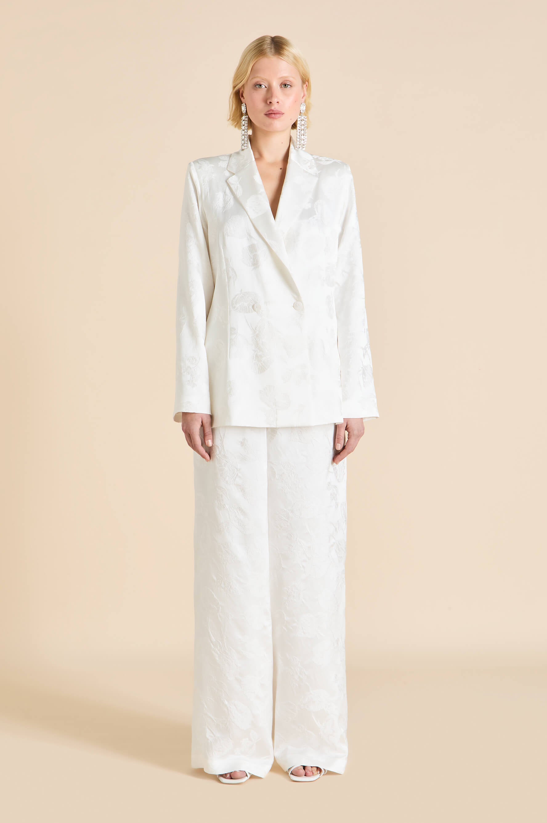 Bianca Liliana Ivory Floral Pyjamas in Silk Jacquard