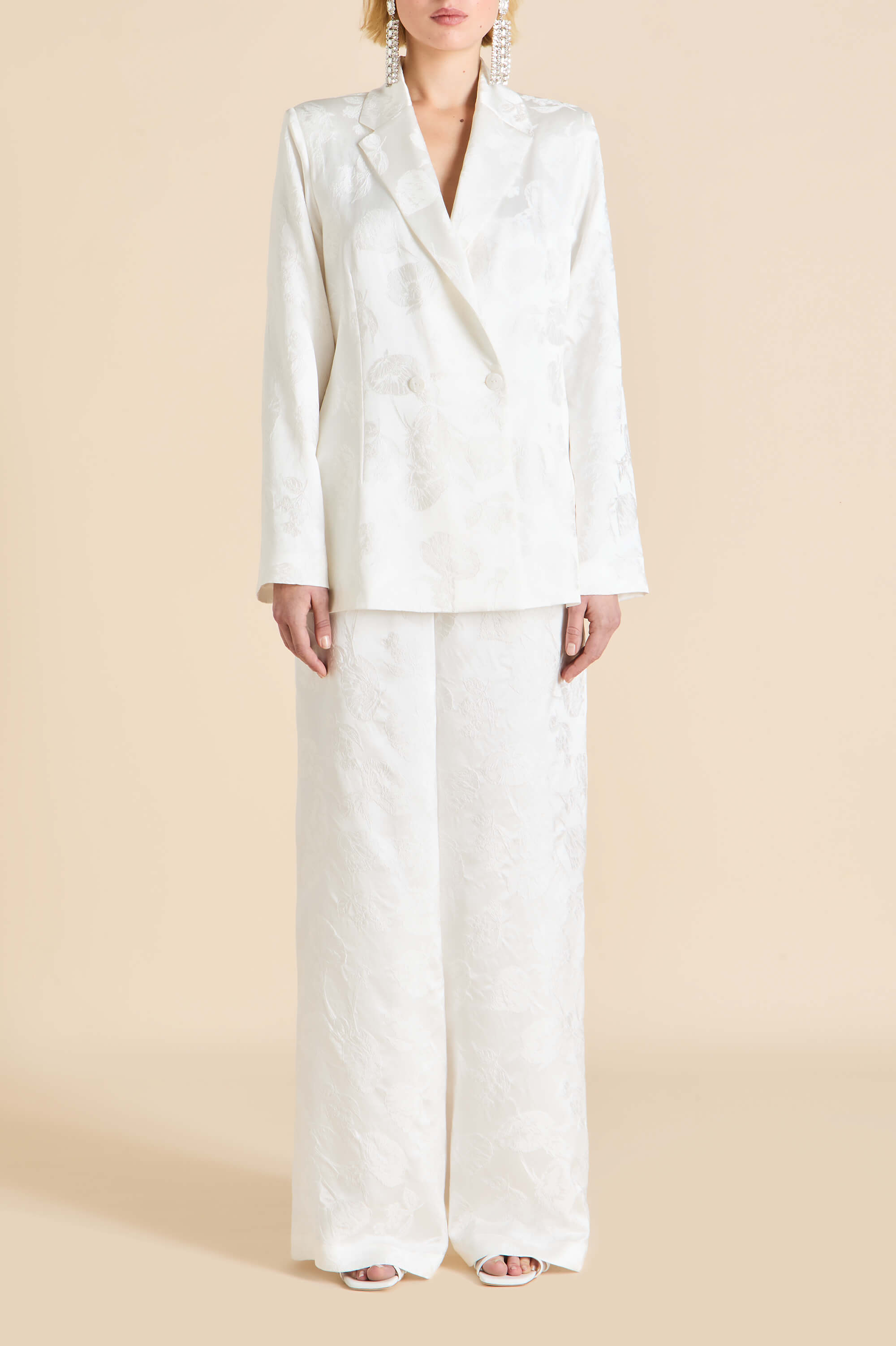 Bianca Liliana Ivory Floral Pyjamas in Silk Jacquard