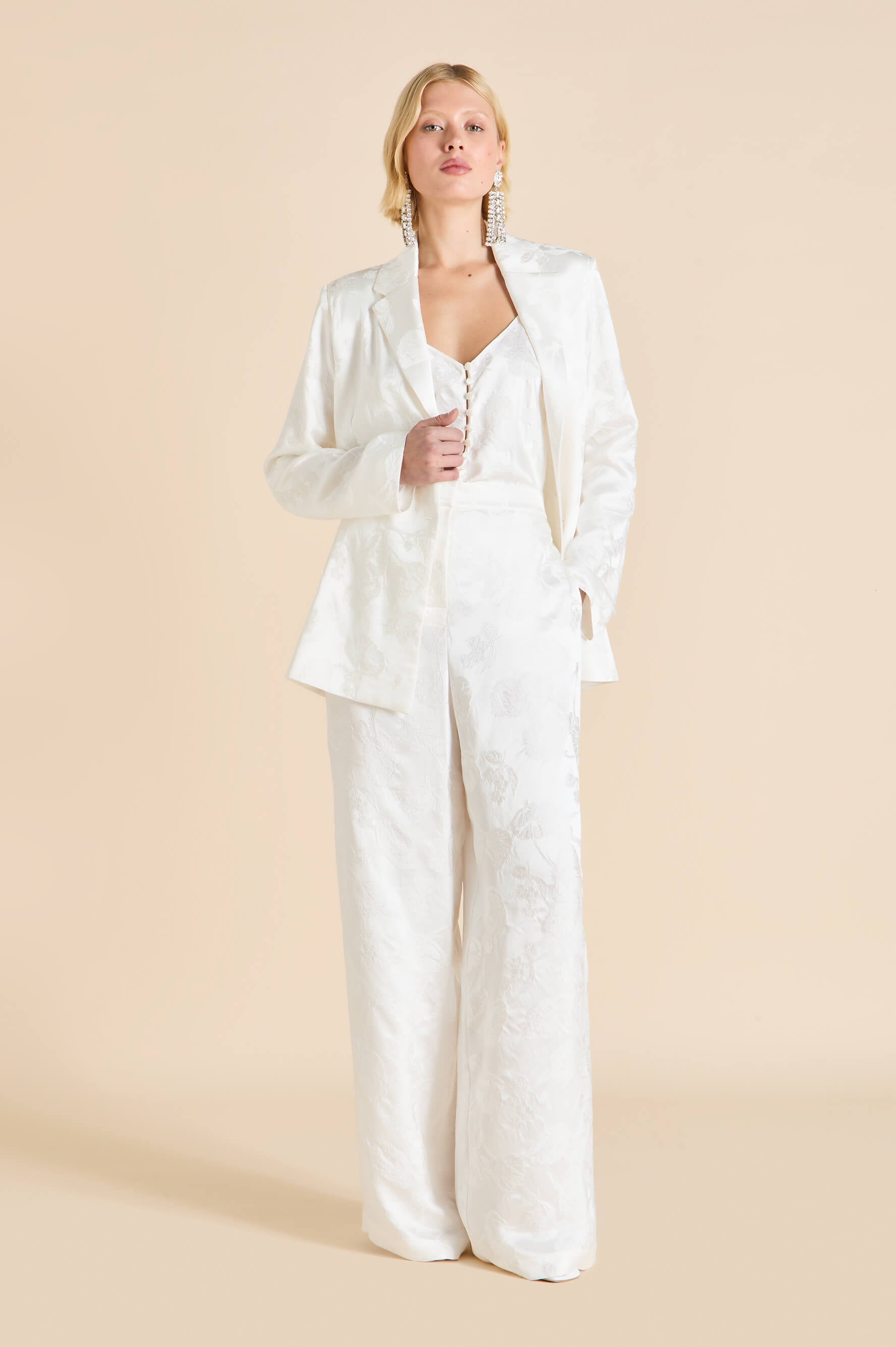 Bianca Liliana Ivory Floral Pyjamas in Silk Jacquard