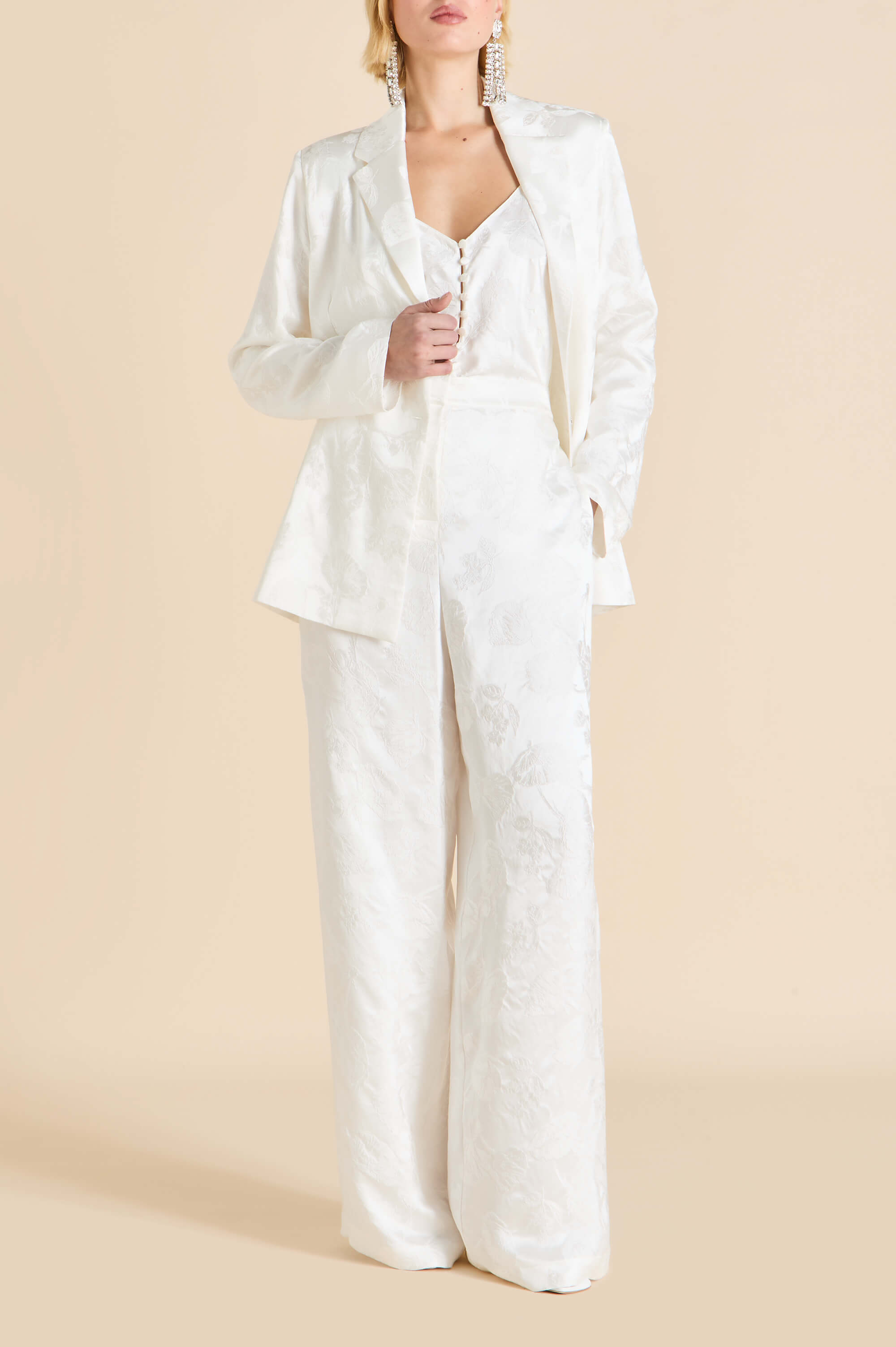 Bianca Liliana Ivory Floral Pyjamas in Silk Jacquard