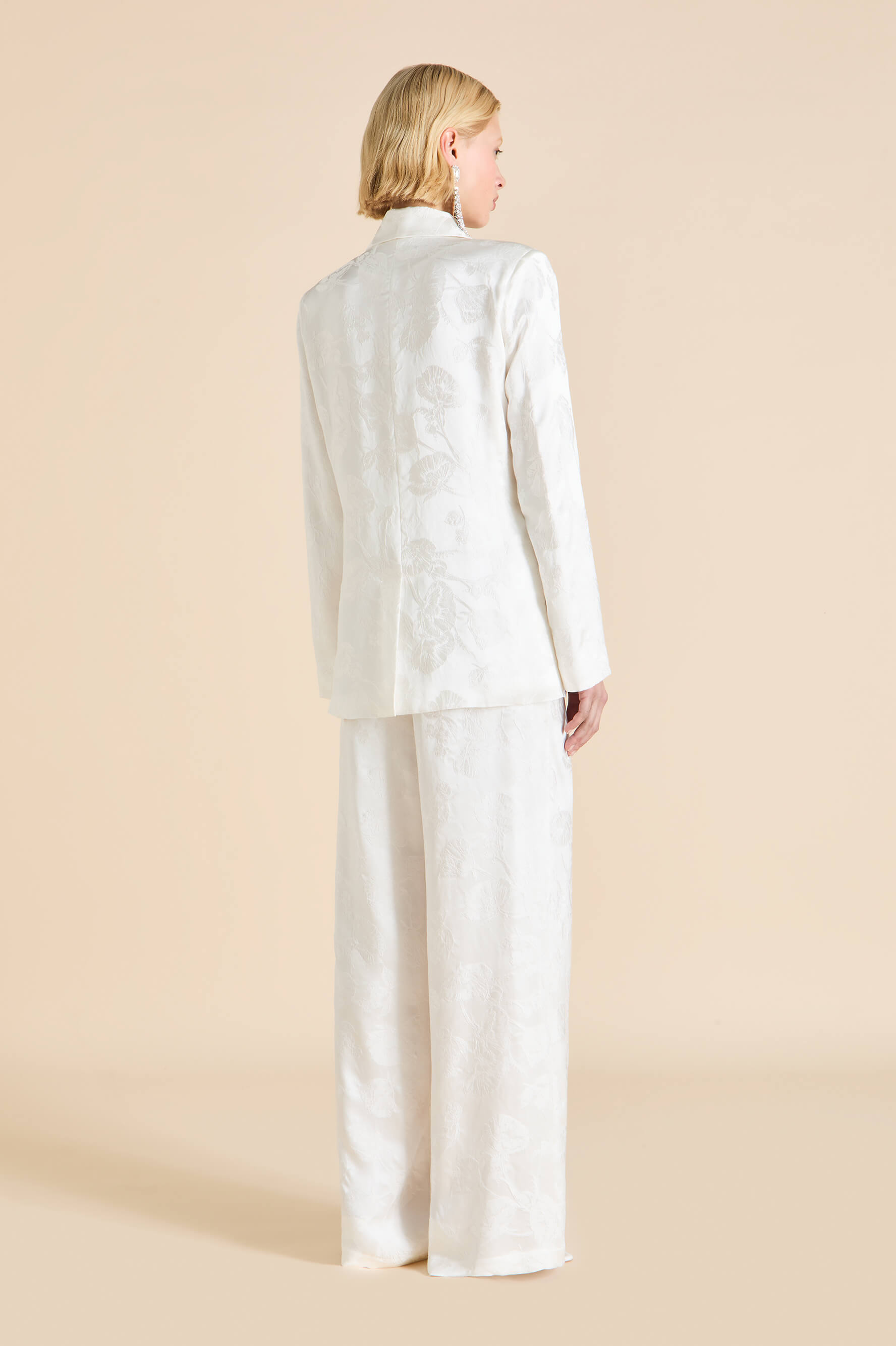 Bianca Liliana Ivory Floral Pyjamas in Silk Jacquard