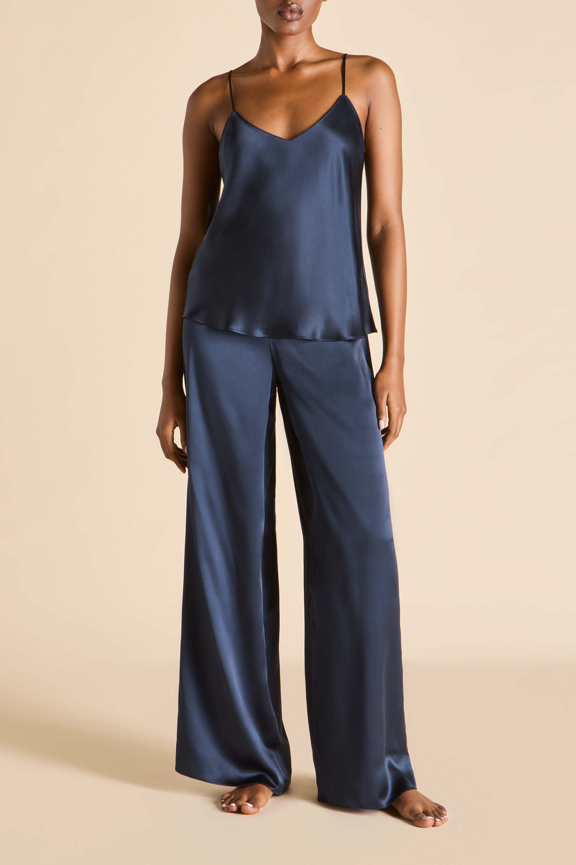 Bliss Navy Camisole set in Silk Satin | Olivia von Halle