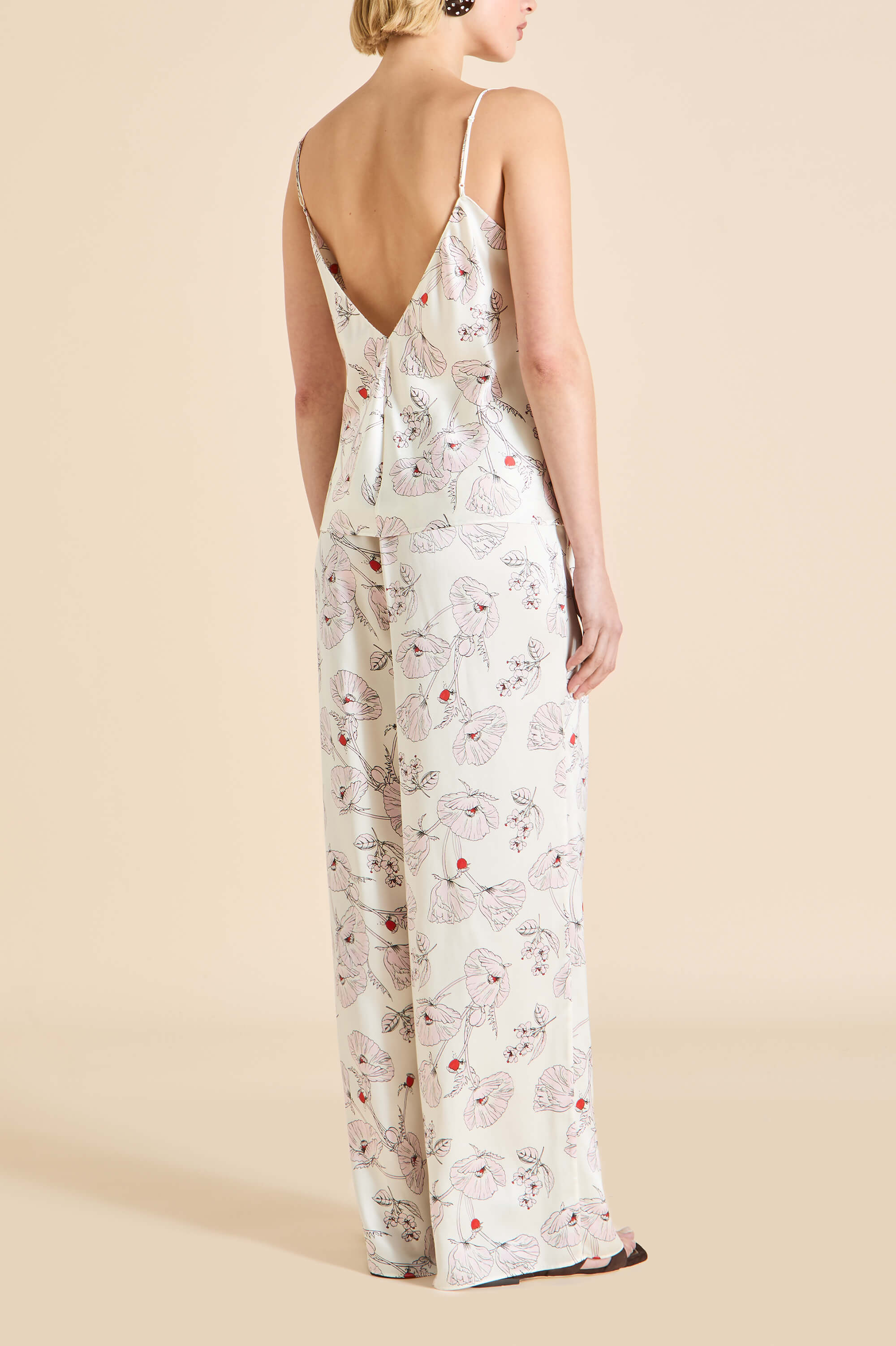 Bliss Rosalia Ivory Floral Camisole Set in Silk Satin