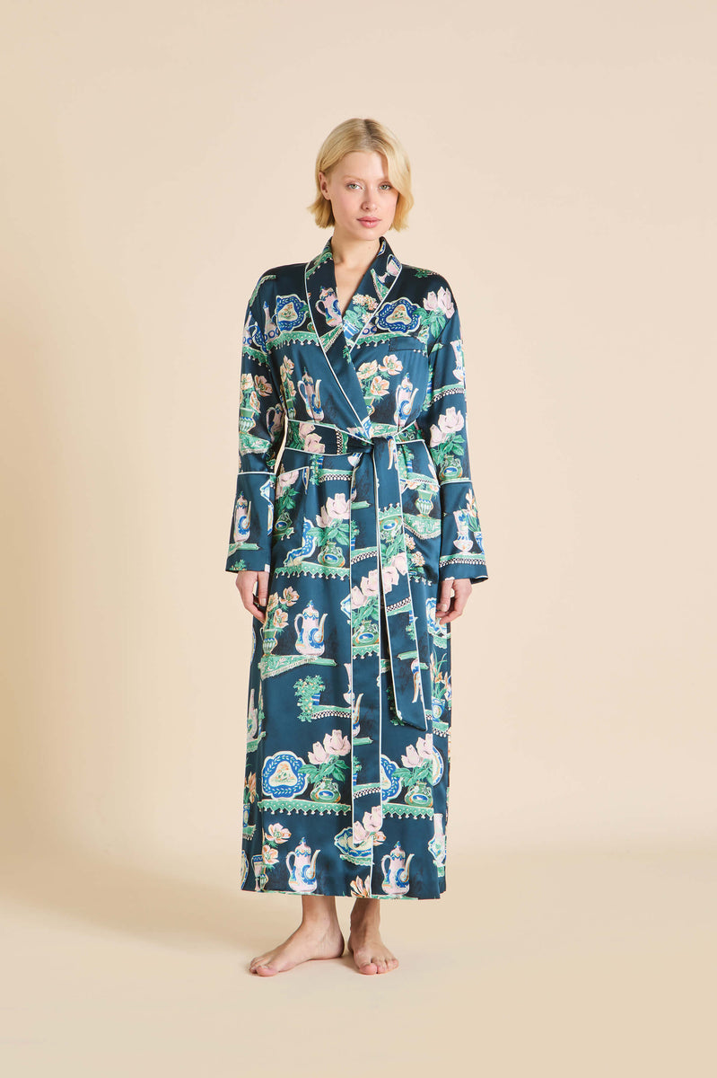 Capability Giotto Blue Plate Robe in Silk Satin | Olivia von Halle
