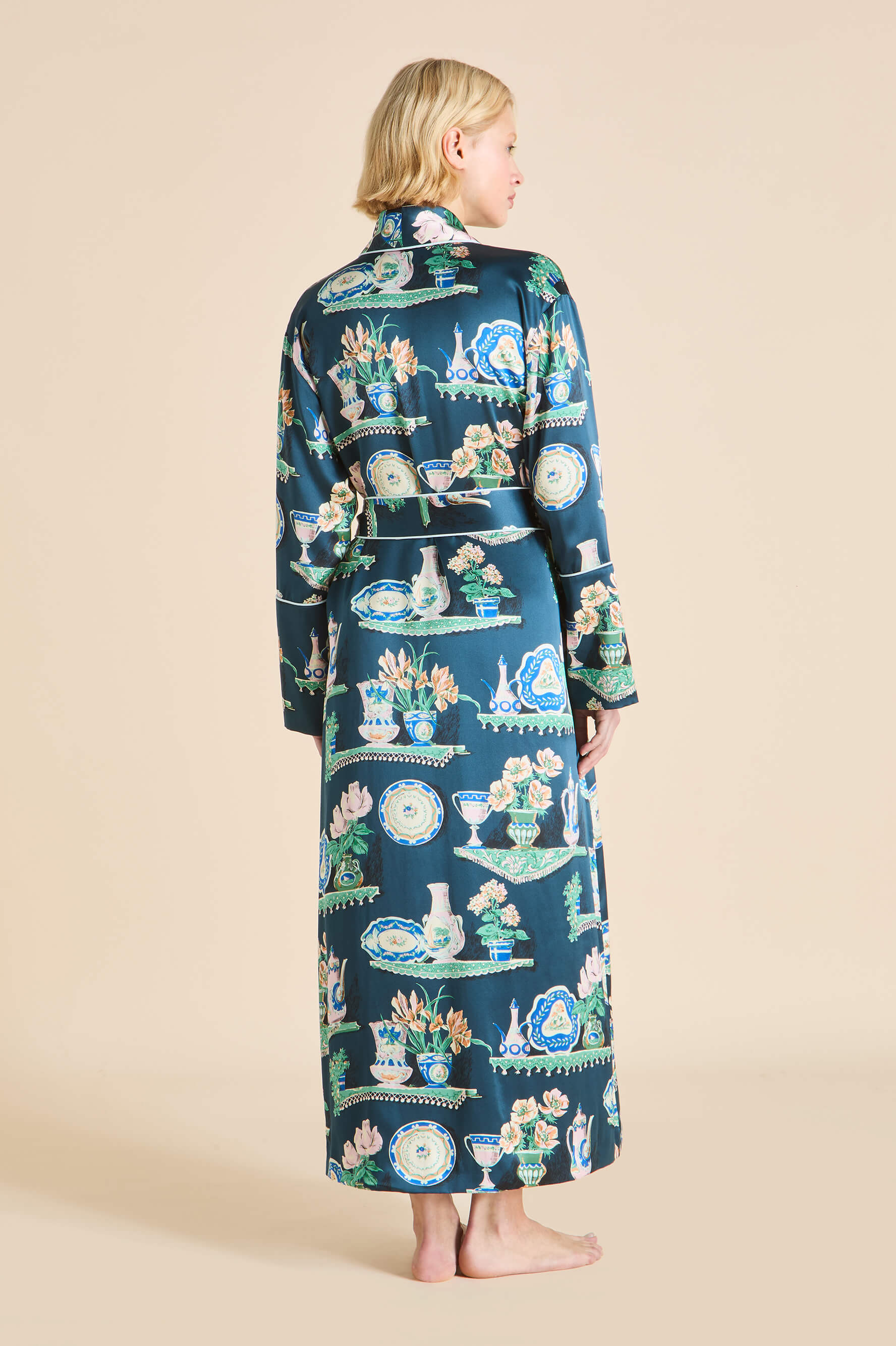 Capability Giotto Blue Plate Robe in Silk Satin