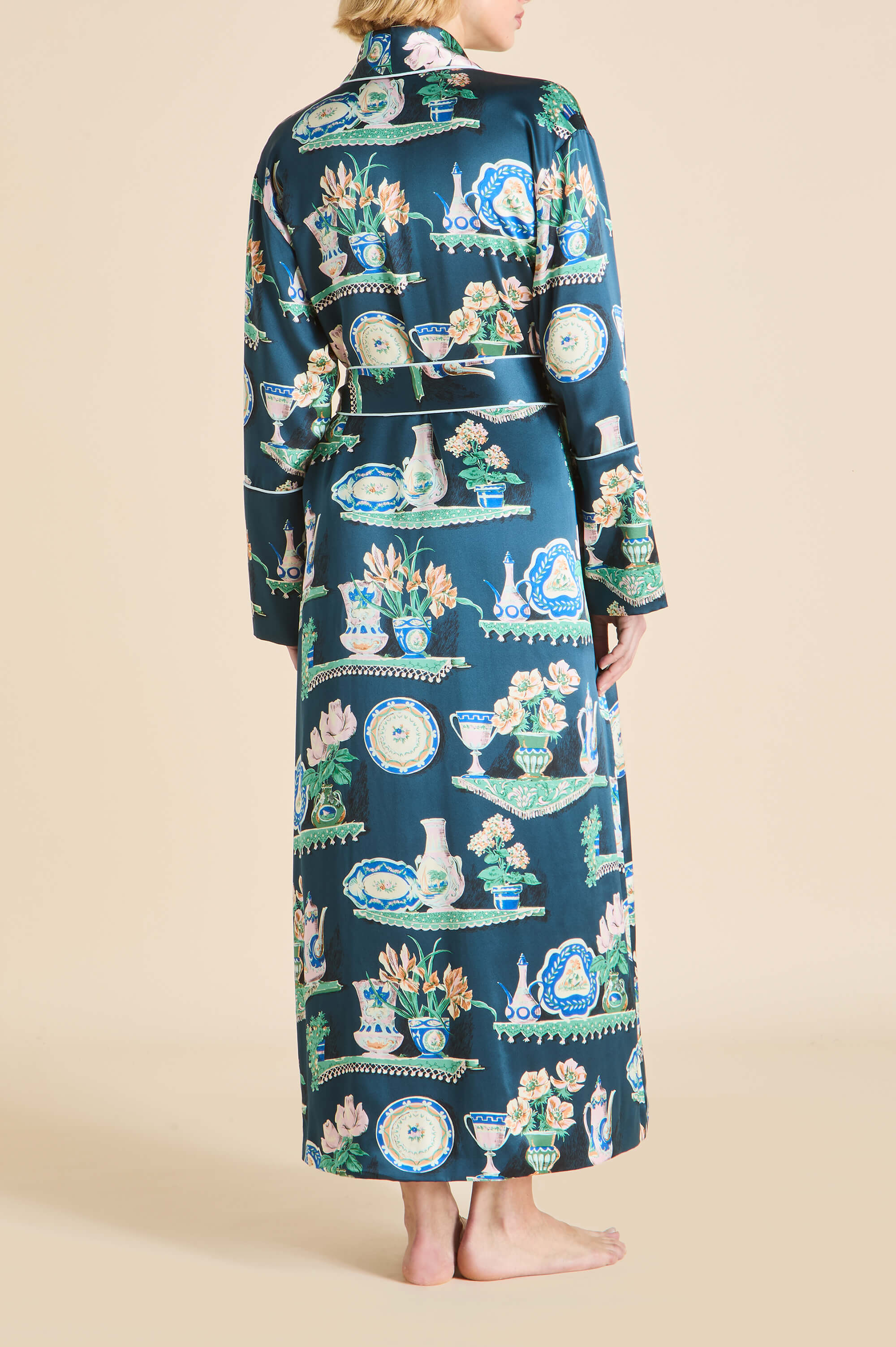 Capability Giotto Blue Plate Robe in Silk Satin