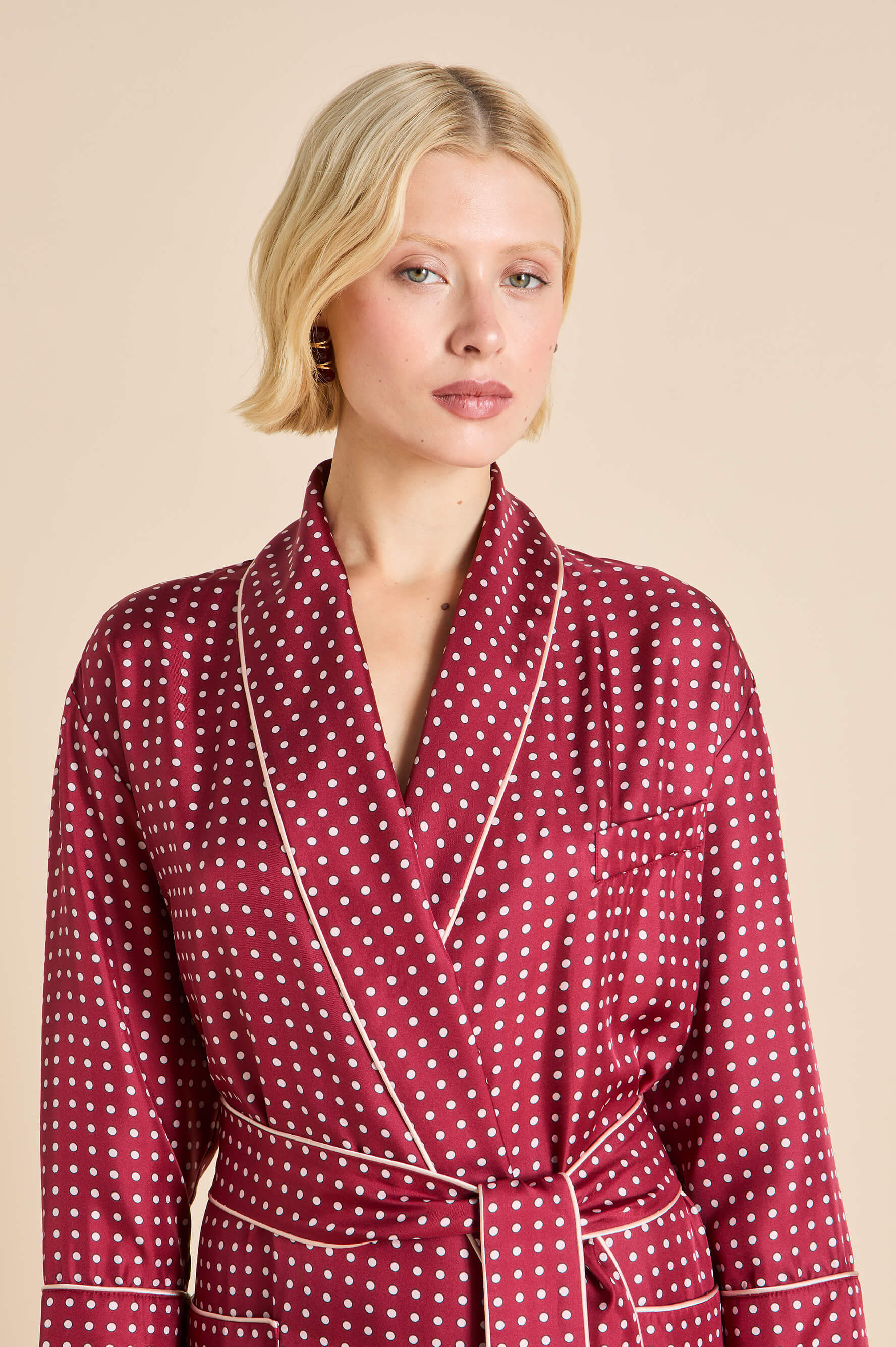 Capability Palazzo Burgundy Polka Dot Robe in Silk Twill