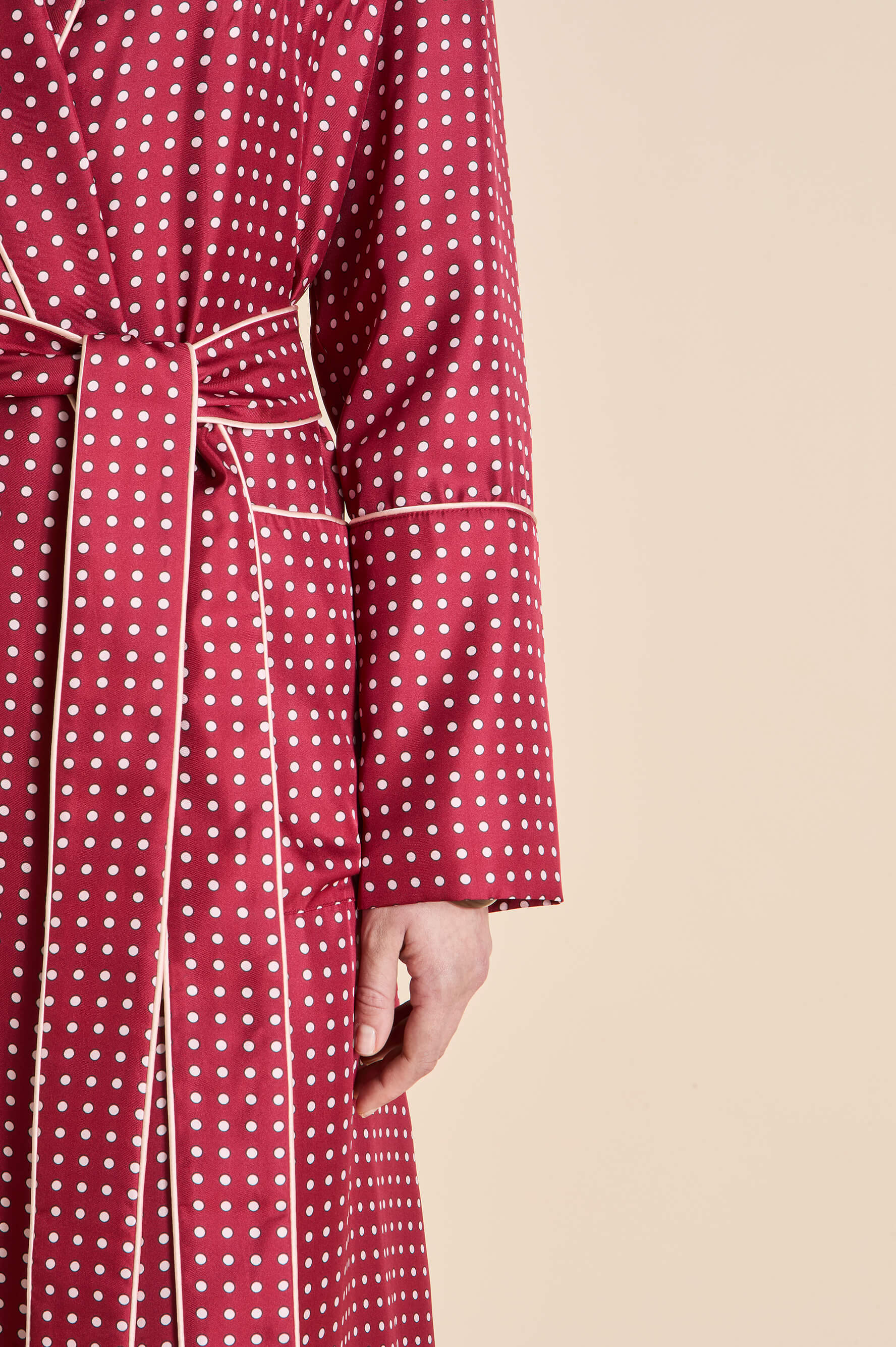 Capability Palazzo Burgundy Polka Dot Robe in Silk Twill