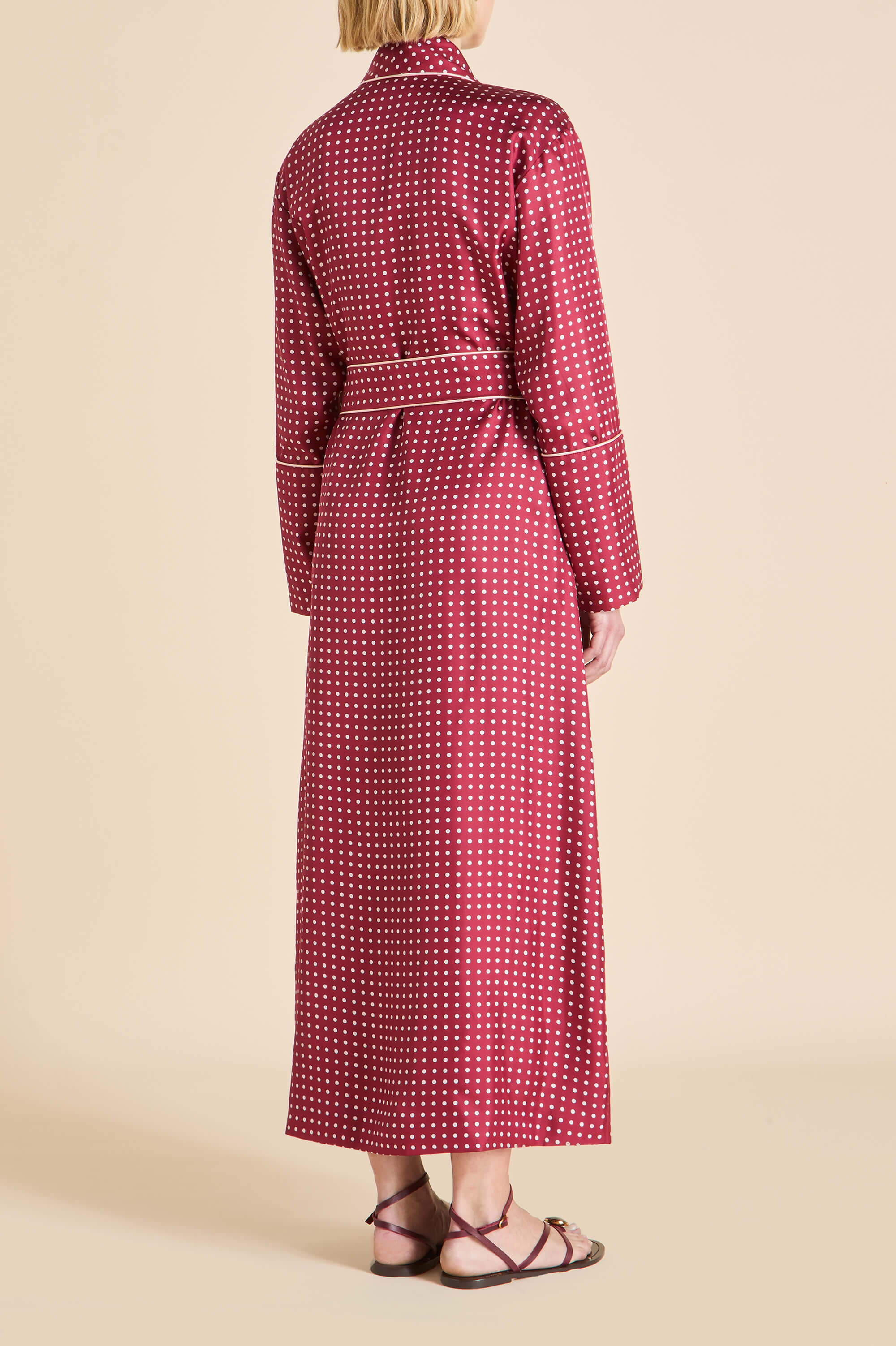 Capability Palazzo Burgundy Polka Dot Robe in Silk Twill