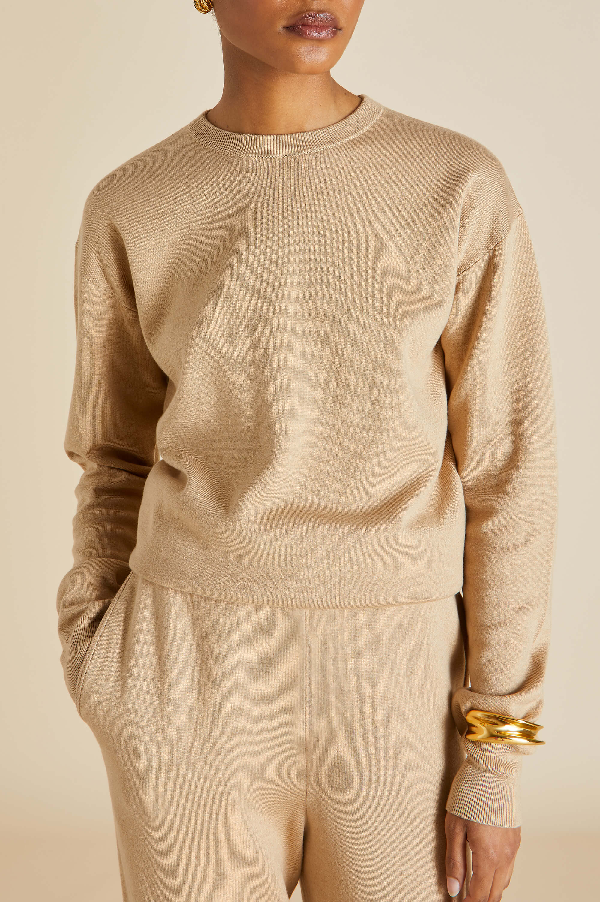 carmel shanghai beige knitwear in silk-cashmere 